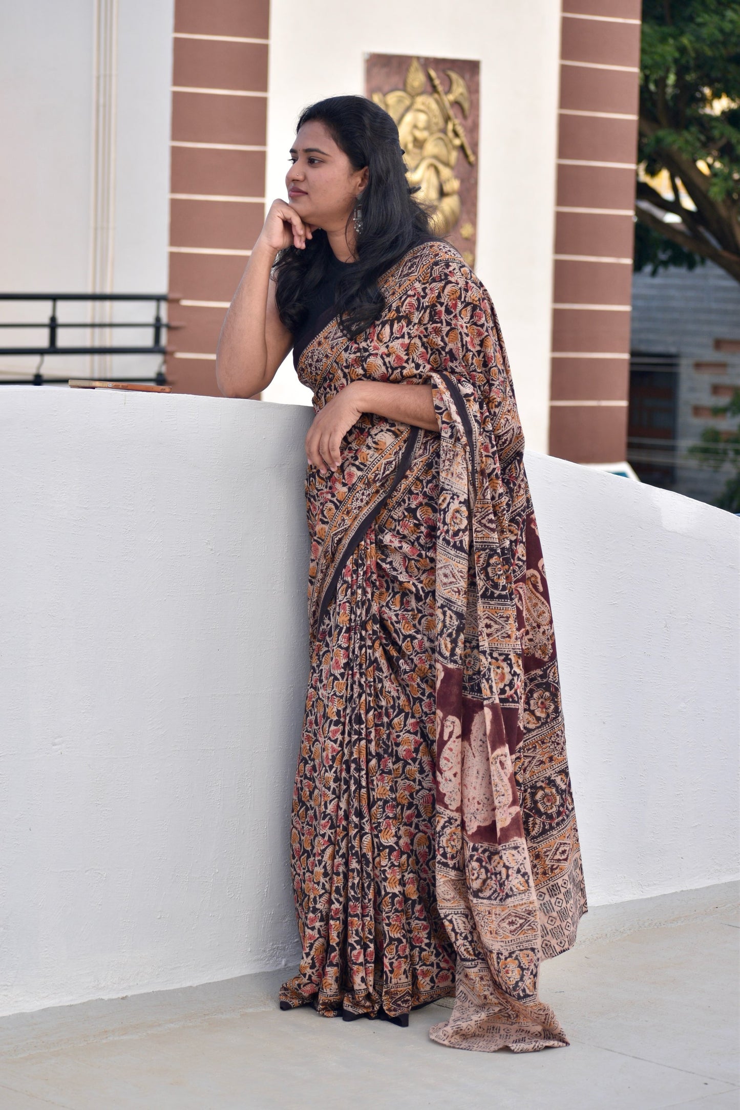 Black kalamkari mul saree