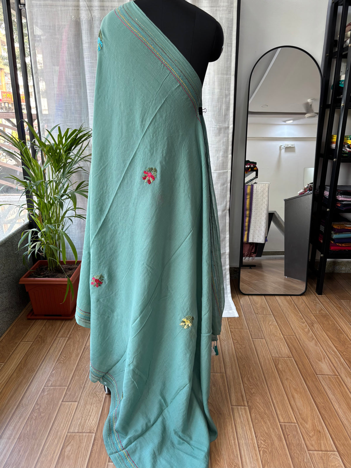 LIGHT BLUE EMBROIDERED MUL SAREE
