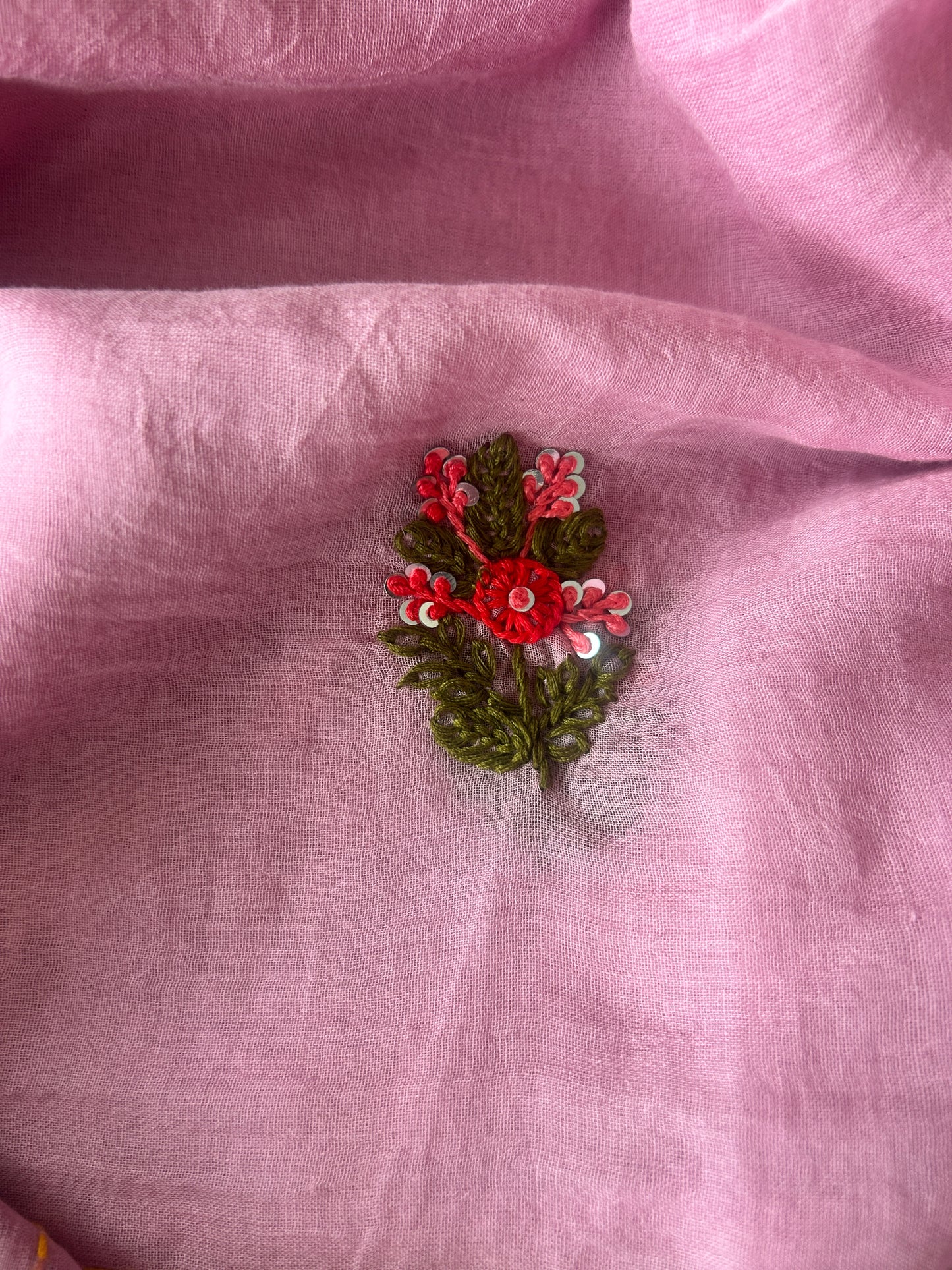 PINK EMBROIDERY MUL SAREE