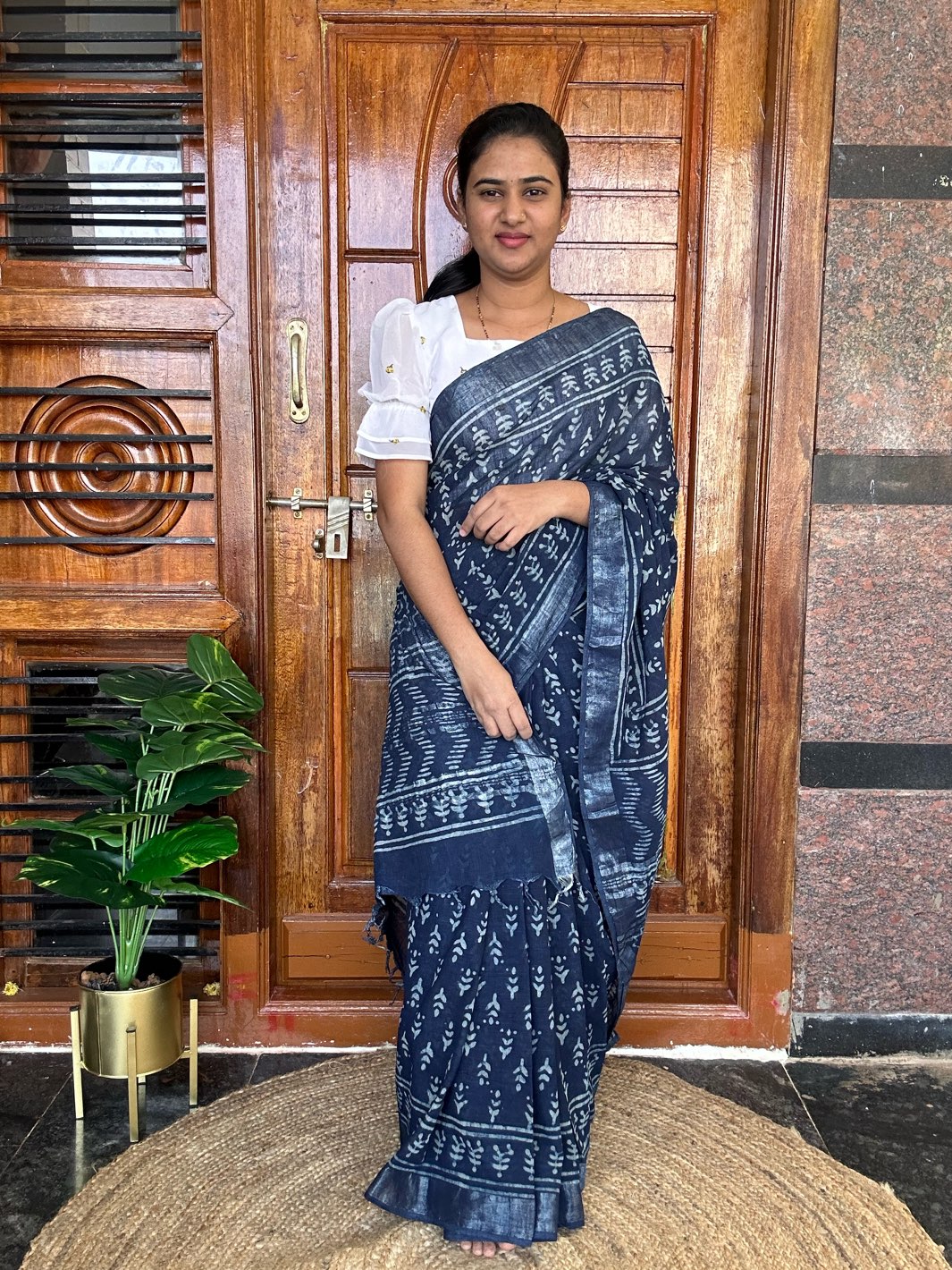 BLUE LINEN SAREE