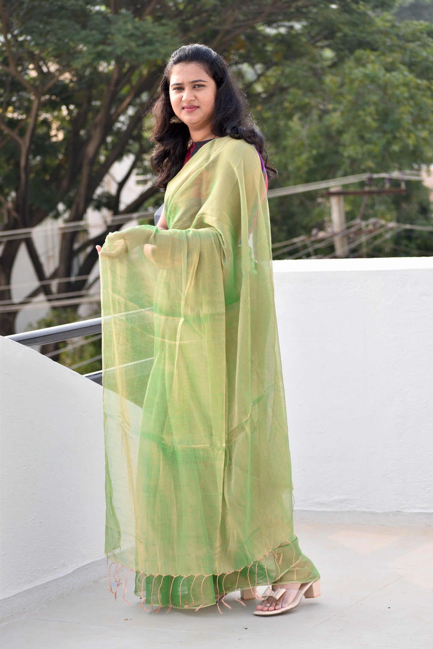 GREEN TISSUE MUL SAREE