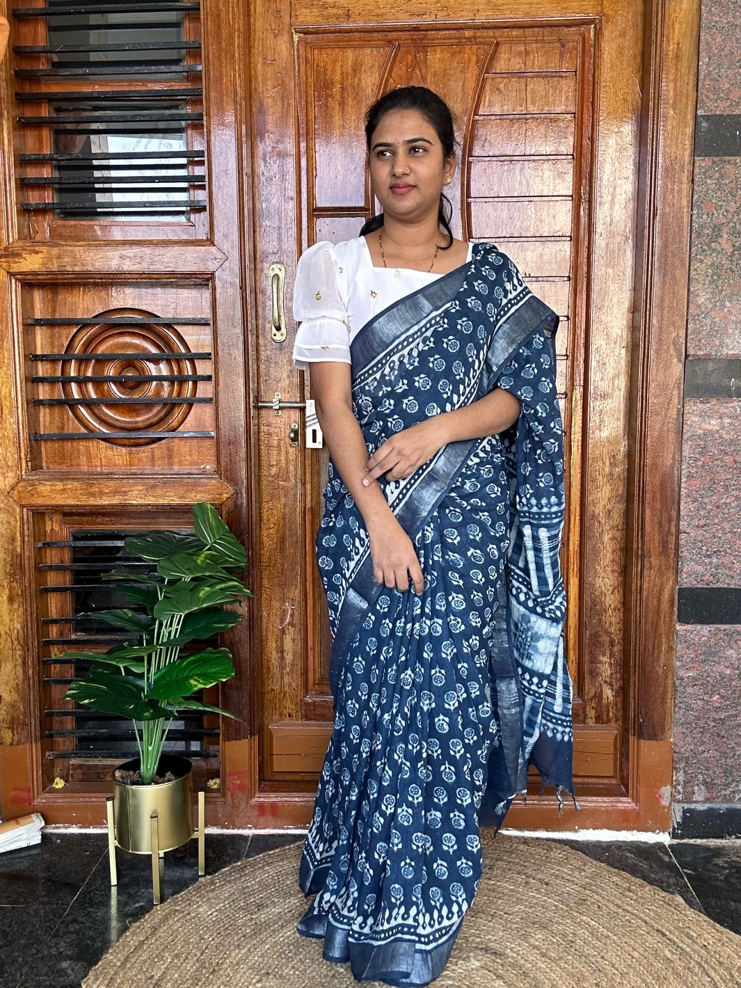 BLUE LINEN SAREE