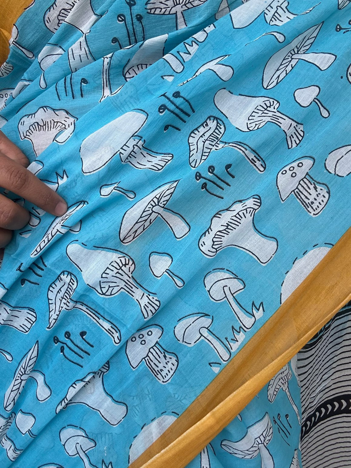 Blue mulmul cotton saree