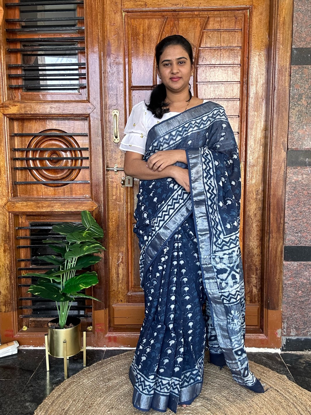 BLUE LINEN SAREE