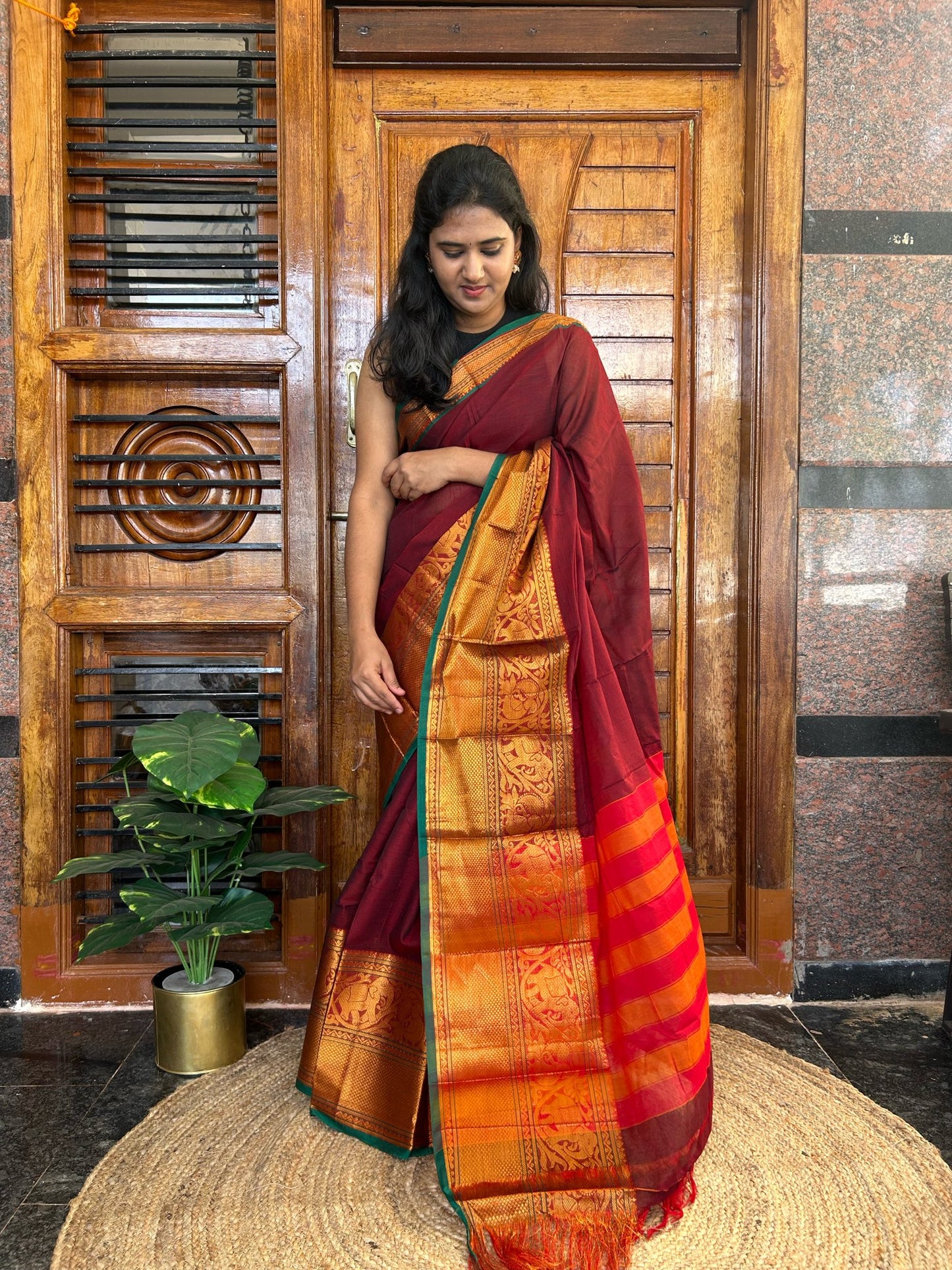 Brown Narayanpet saree.