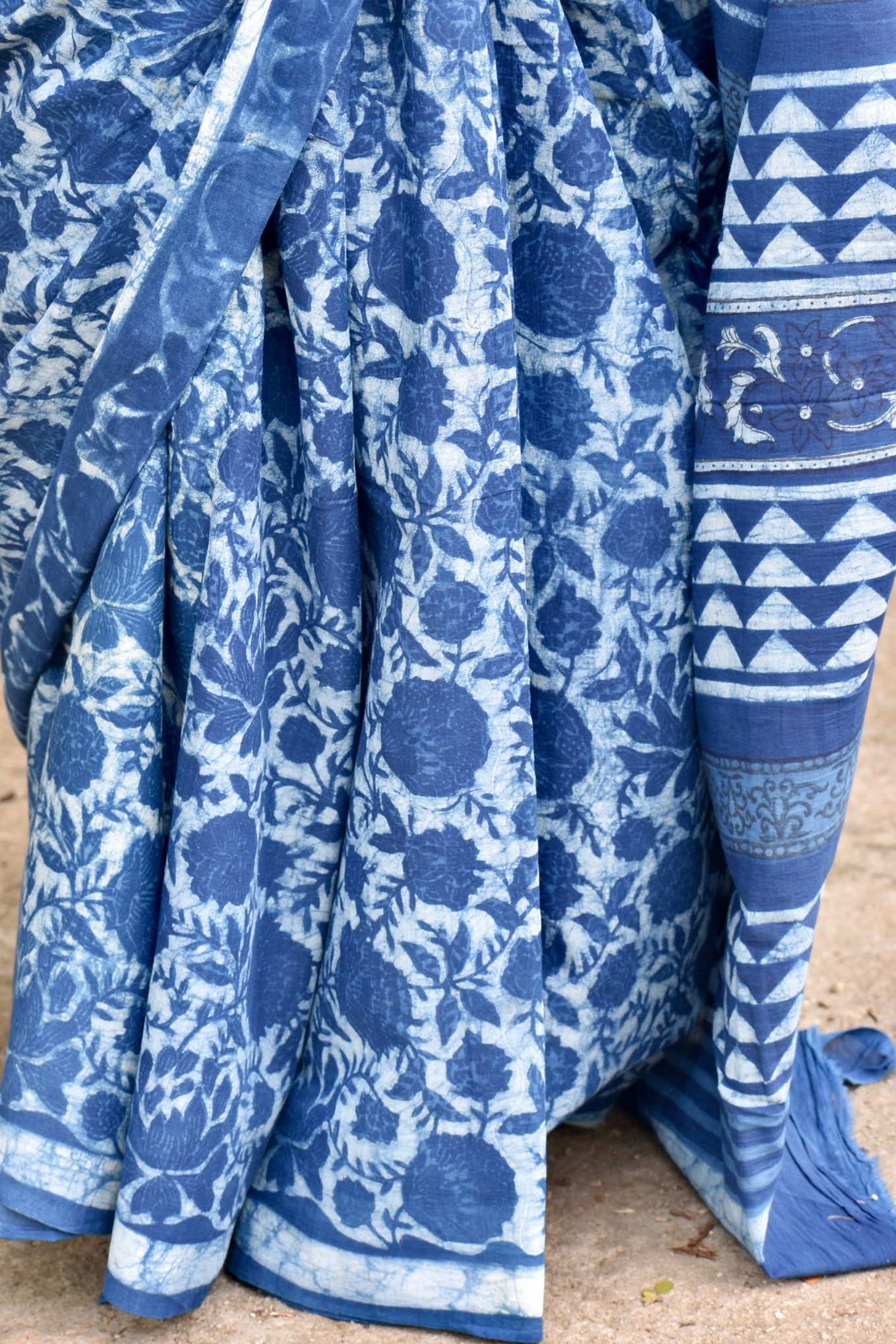 Blue dabu mul saree