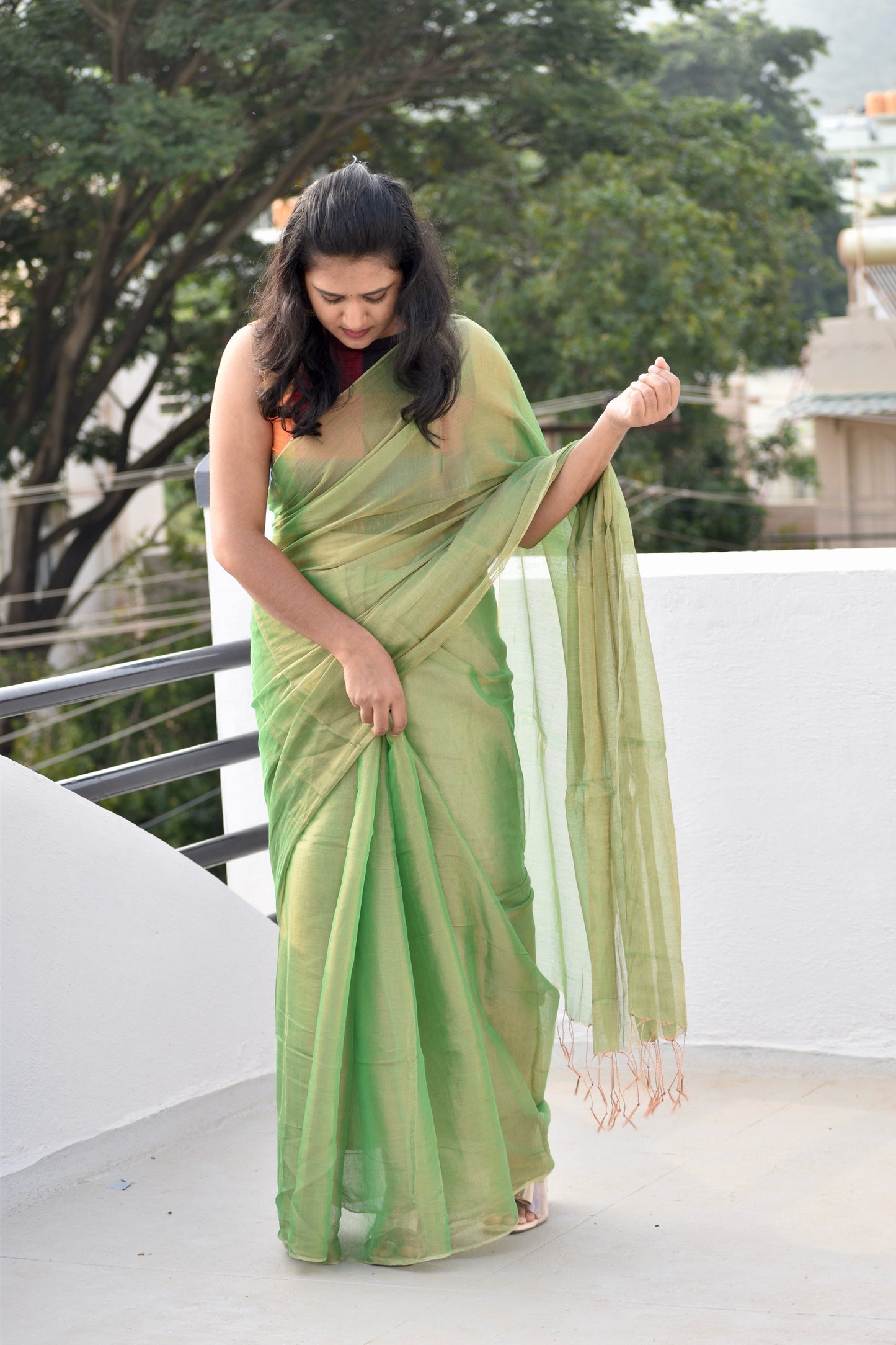 GREEN TISSUE MUL SAREE