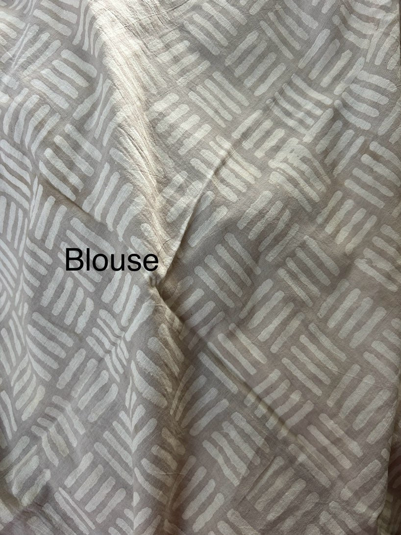 Grey handblock mul cotton saree