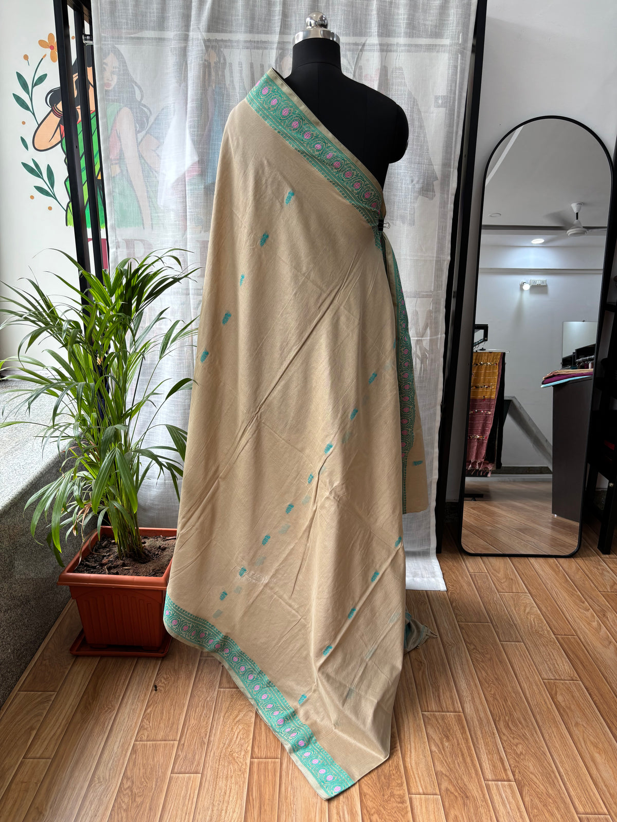BEIGE MERCERISED SAREE