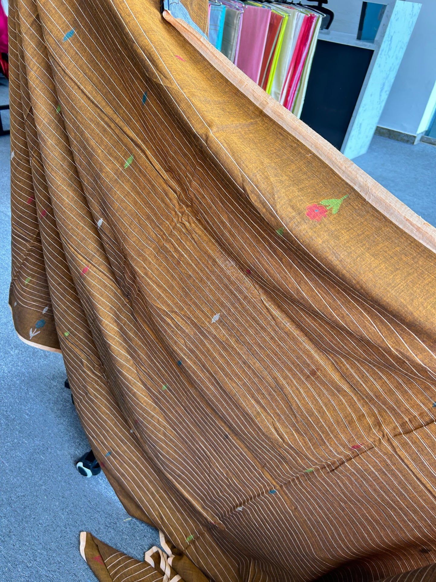 RUST KHADI JAMDANI SAREE
