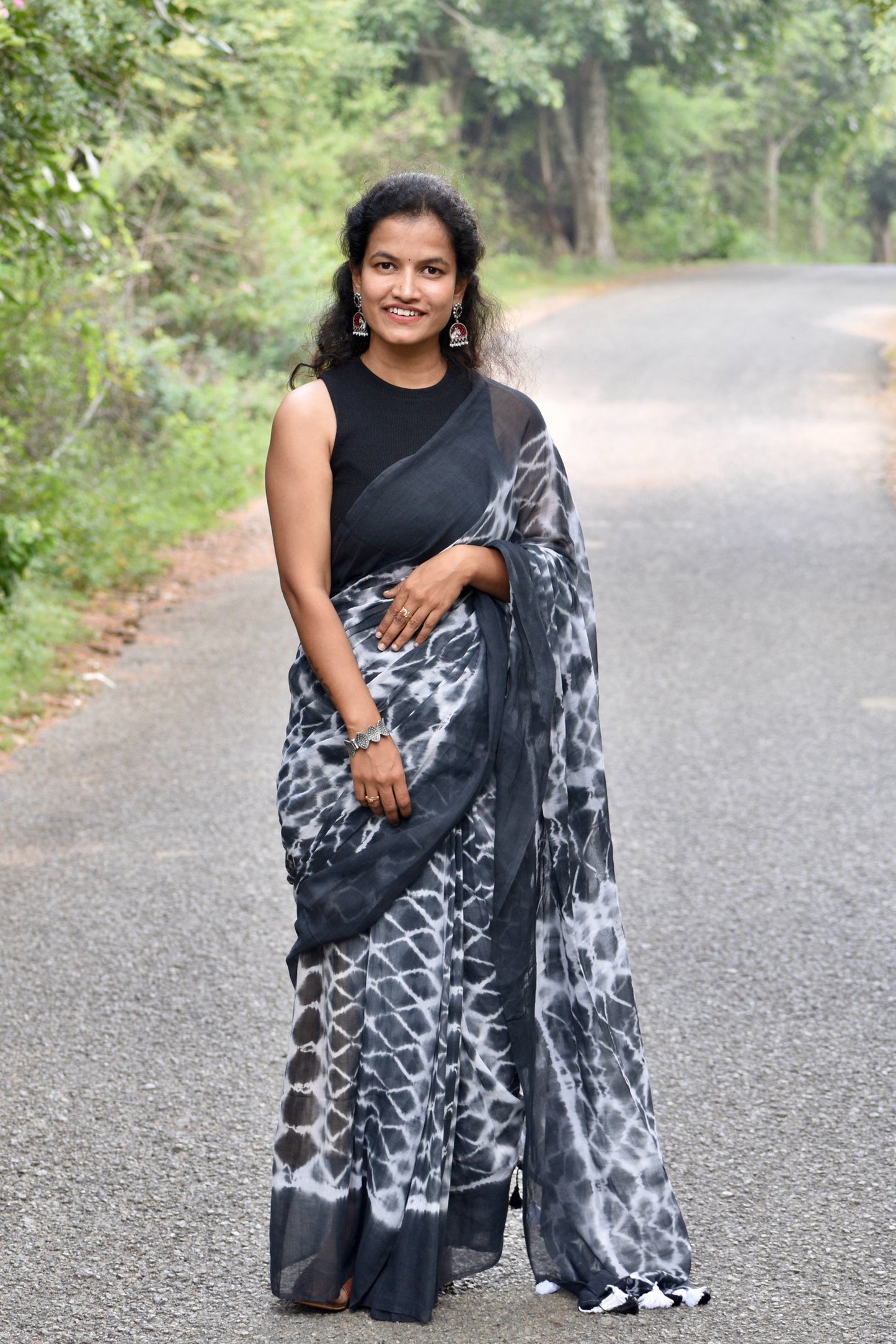 BLACK SHIBORI MUL SAREE