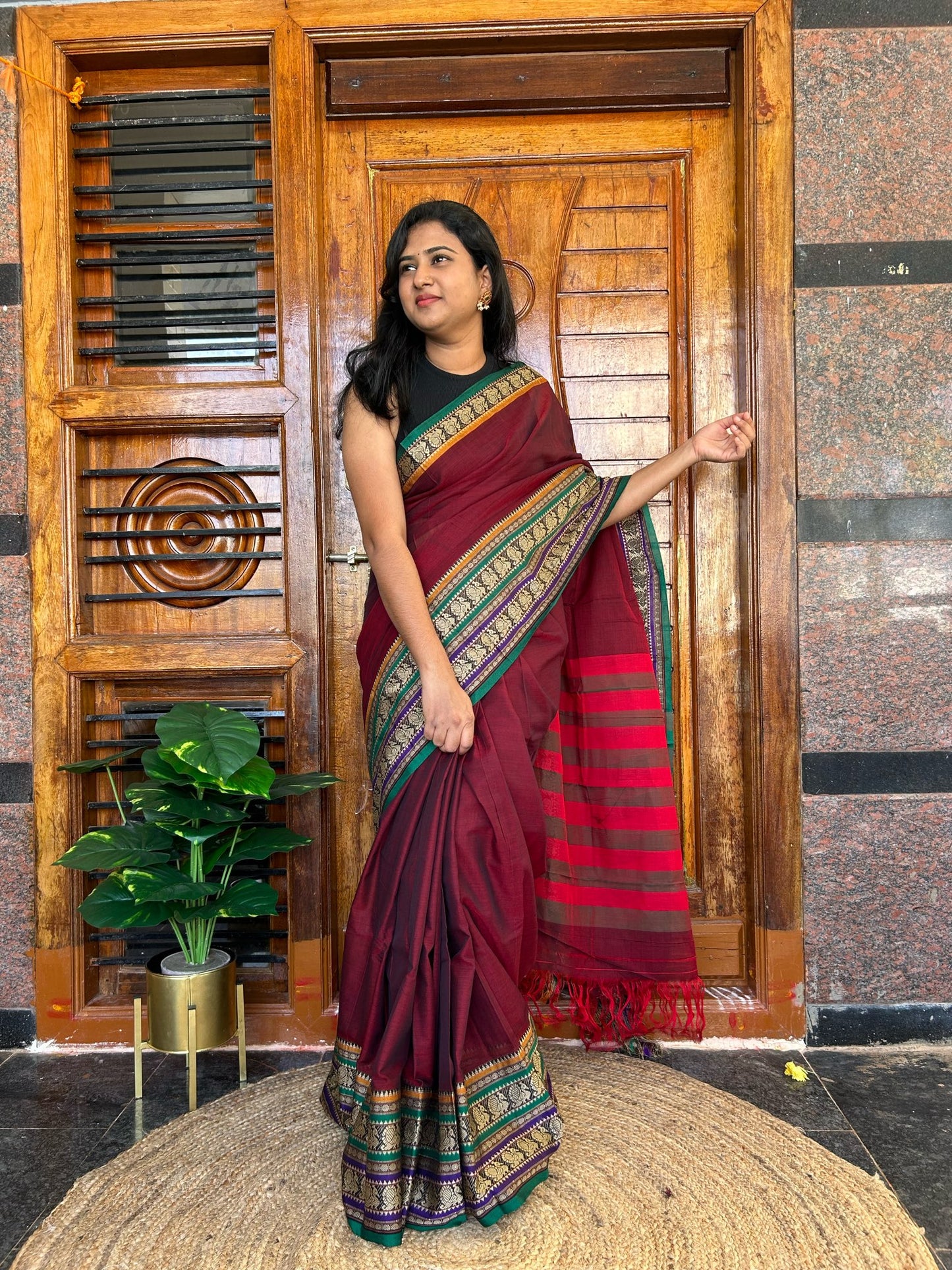 Brown Narayanpet saree.