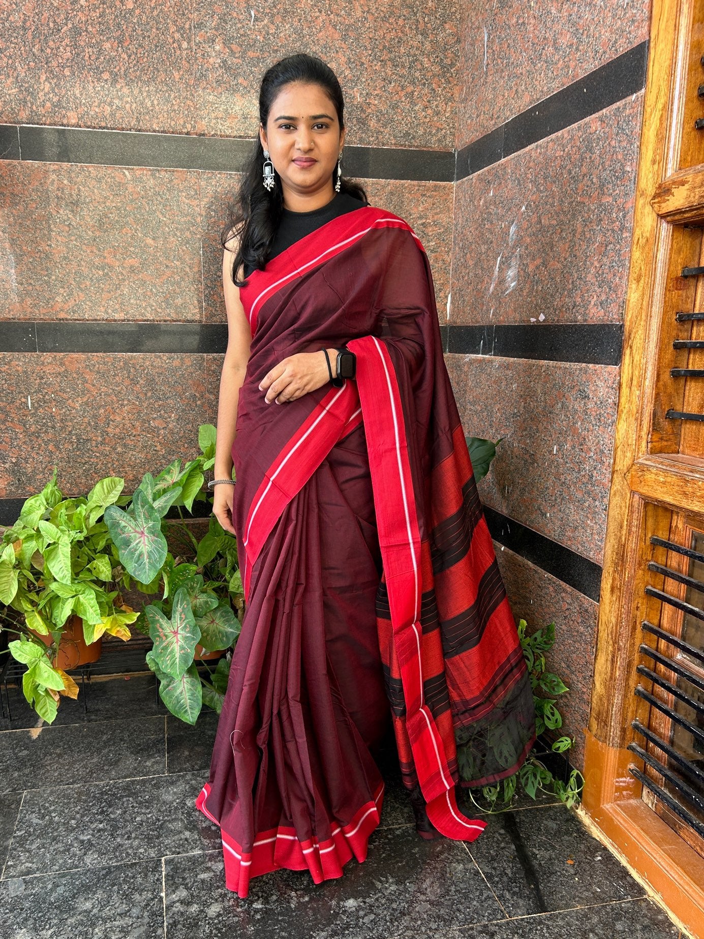 BROWN PATTEDANCHU SAREE.