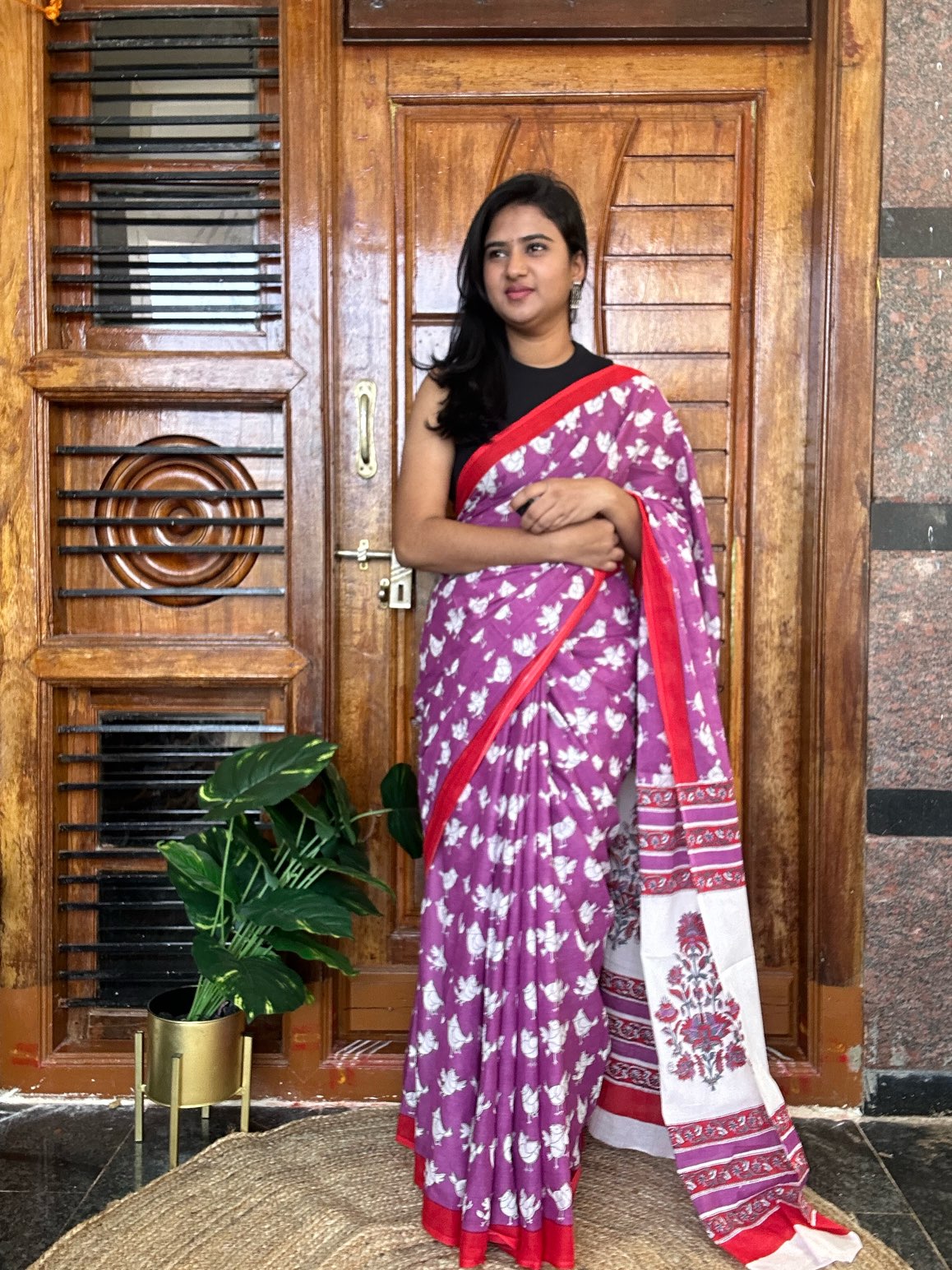 purple mulmul cotton saree