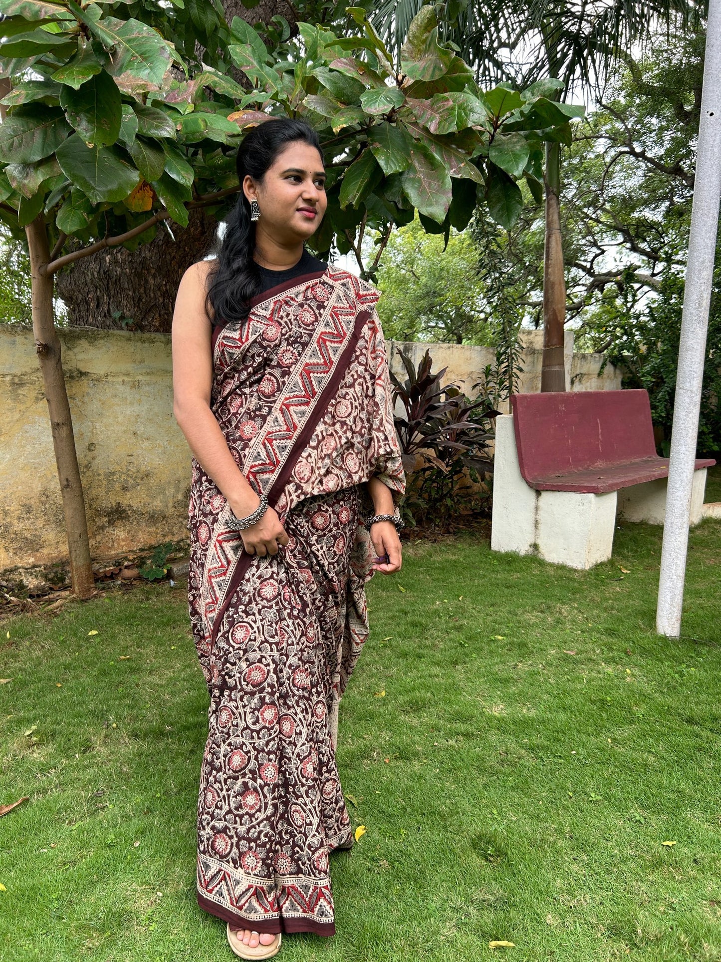 Brown kalamkari mul saree