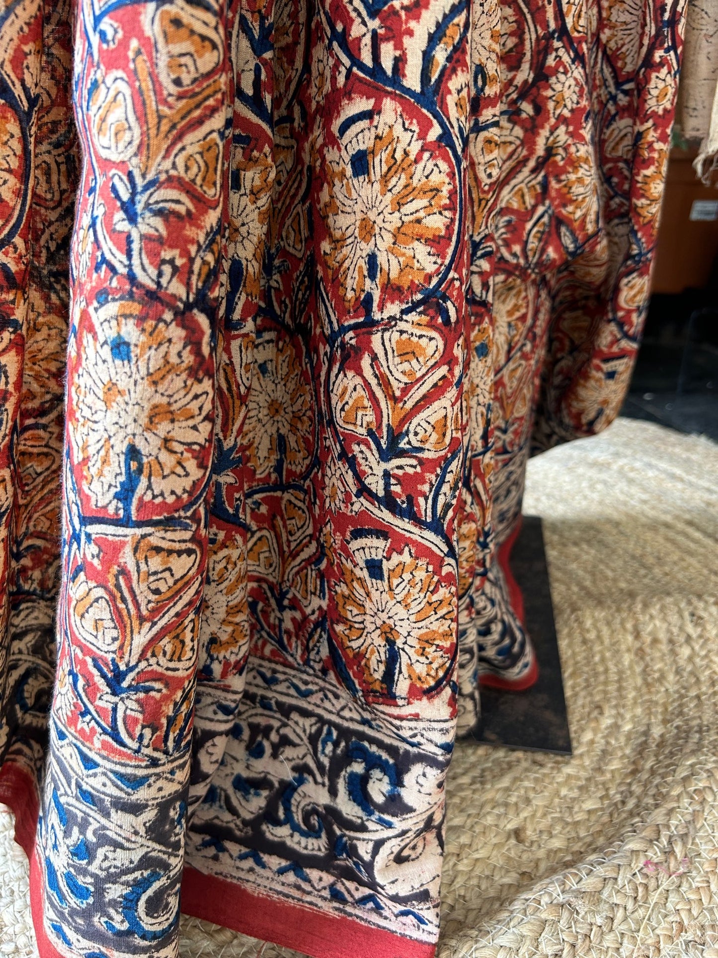 Red kalamkari mul saree