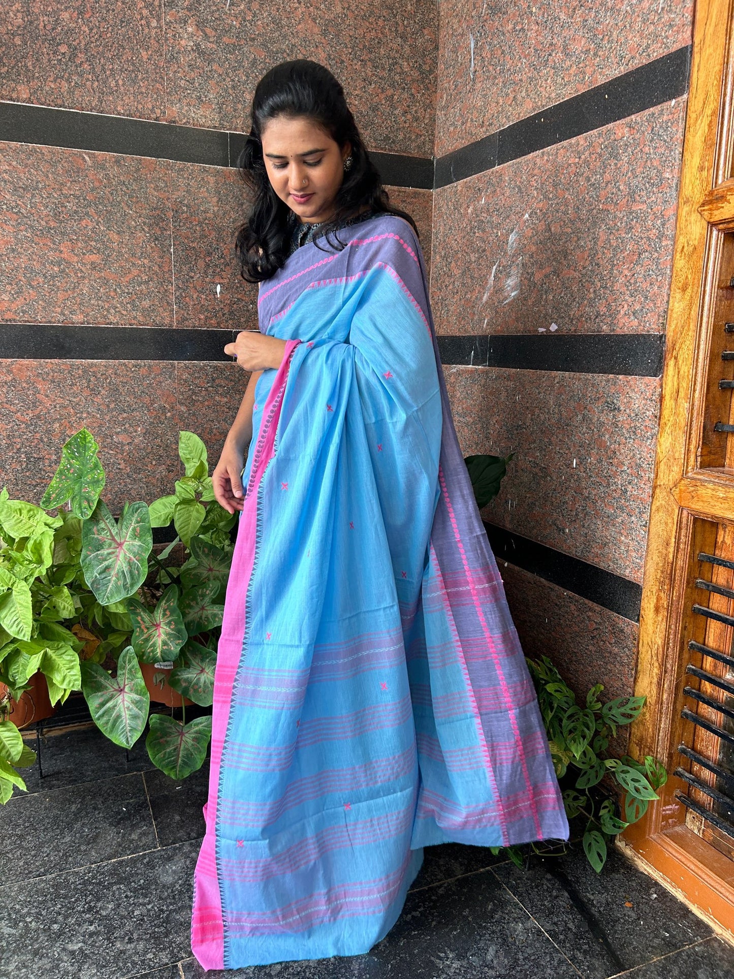 BLUE DHANIAKHALI SAREE