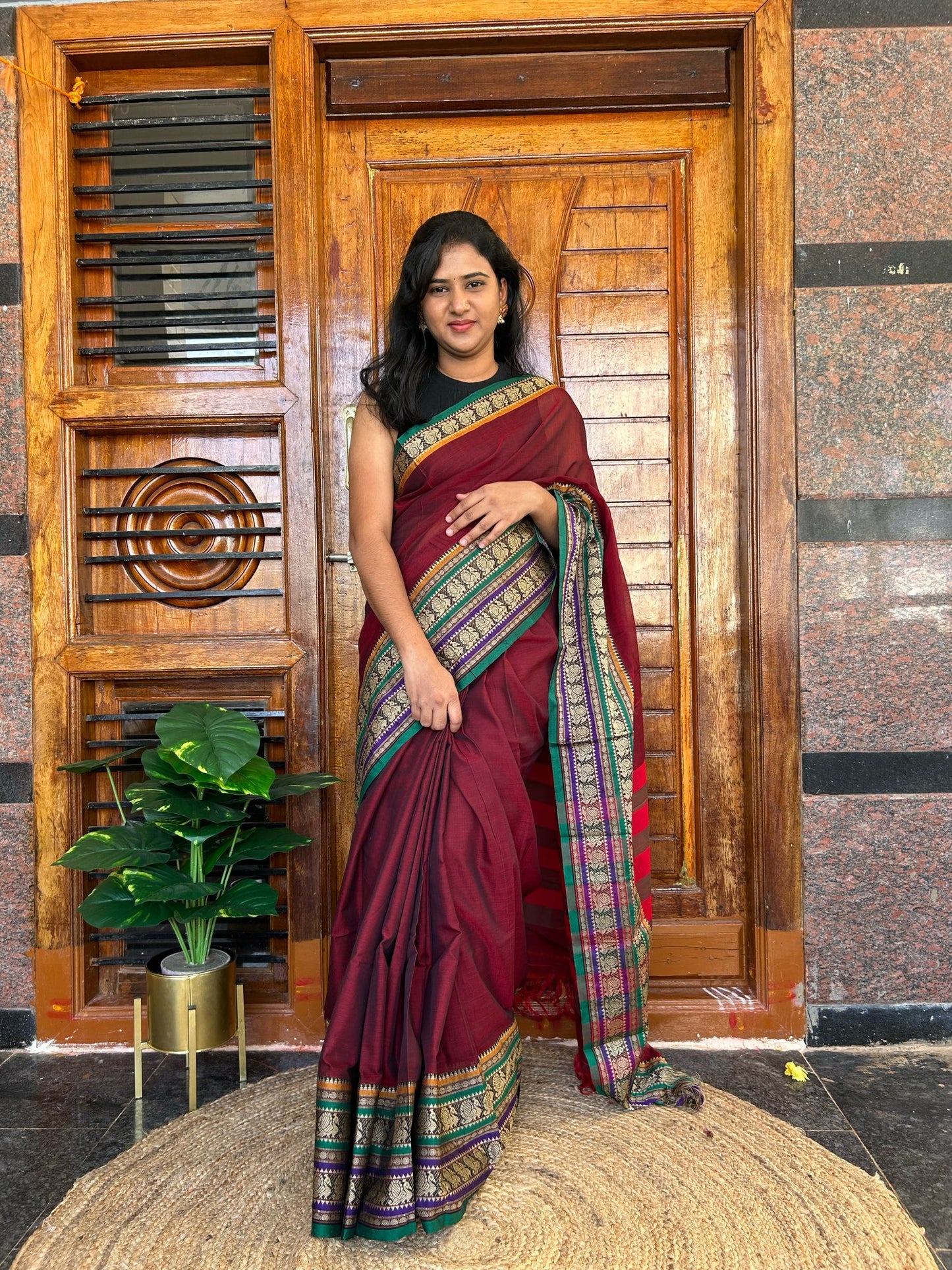 Brown Narayanpet saree.
