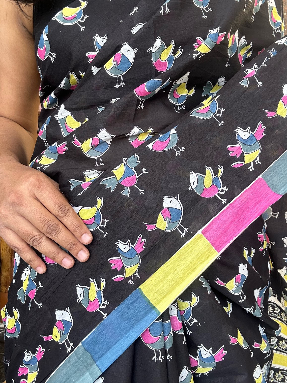 Black mulmul cotton saree