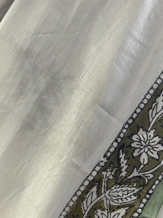 white handblock mulmul cotton saree