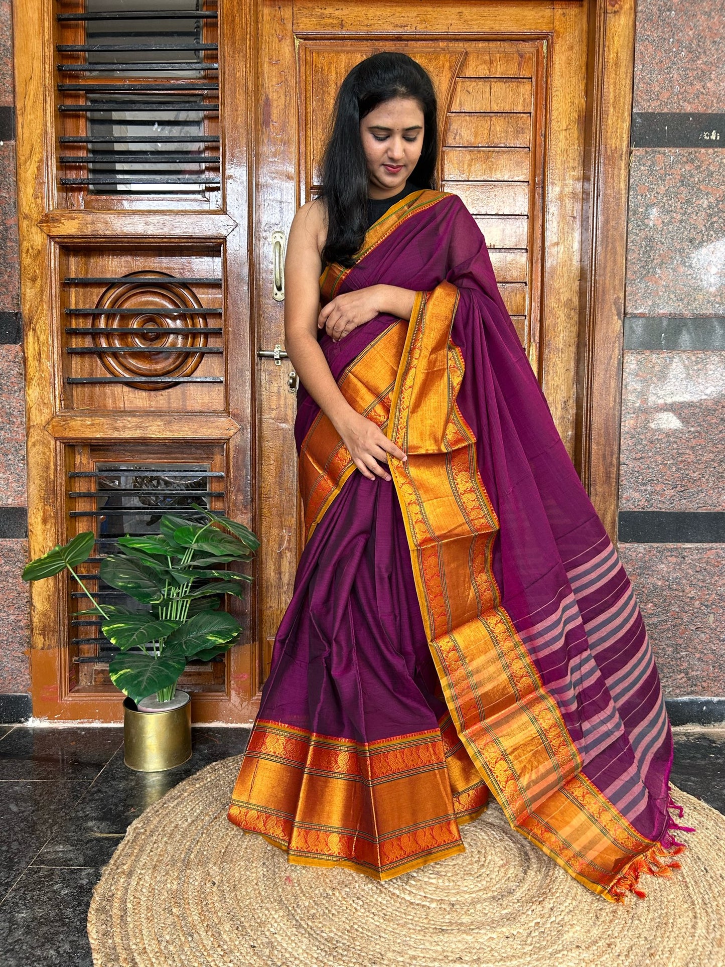 Magenta pink Narayanpet saree.