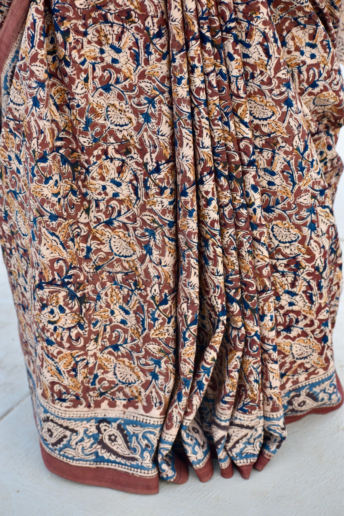 Brown kalamkari mul saree