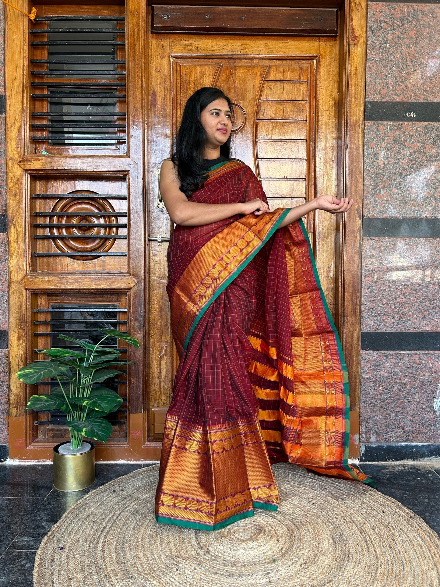 Brown Narayanpet saree.