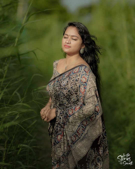 Black kalamkari mul saree