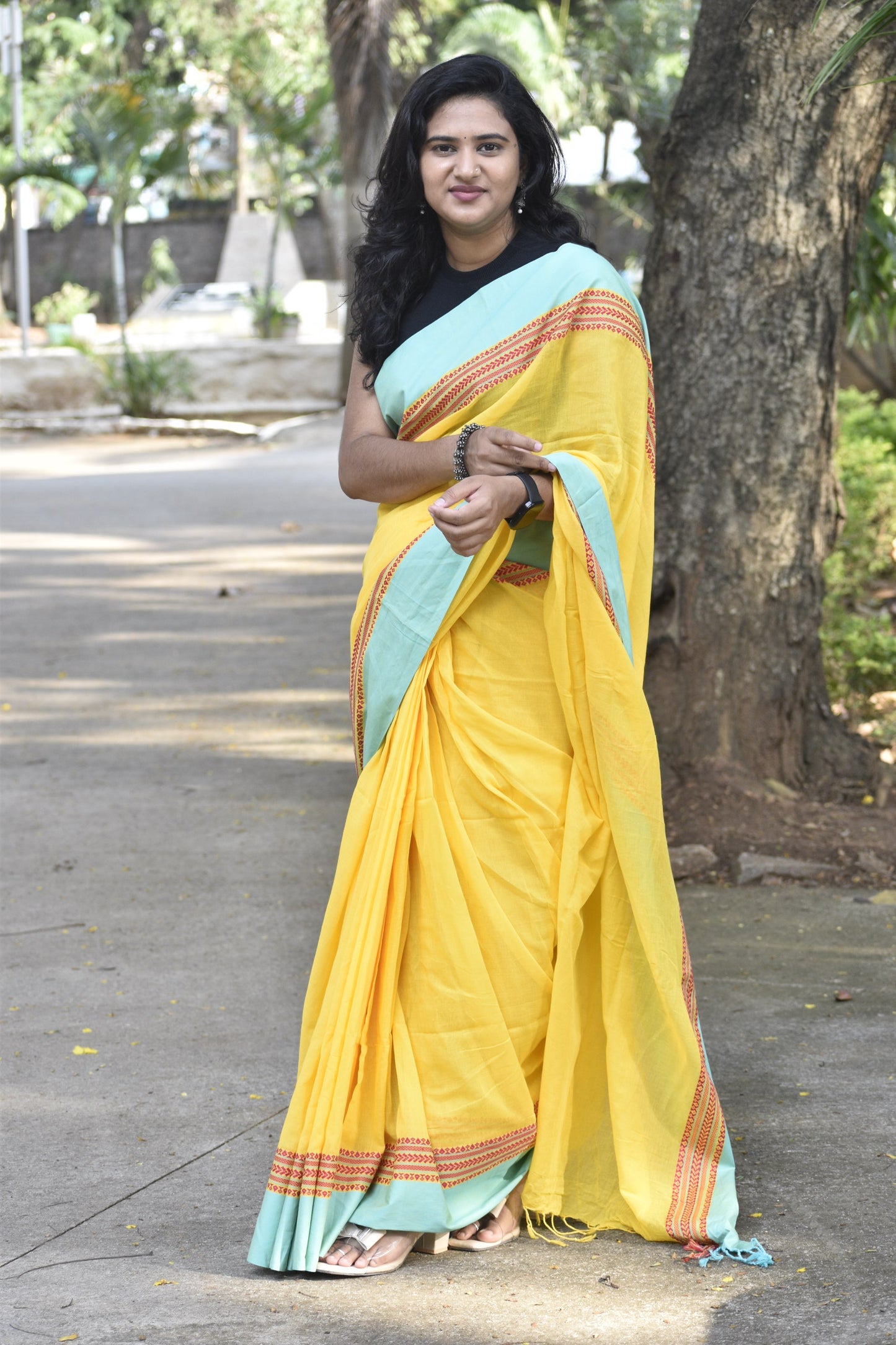 YELLOW KHADI COTTON SAREE