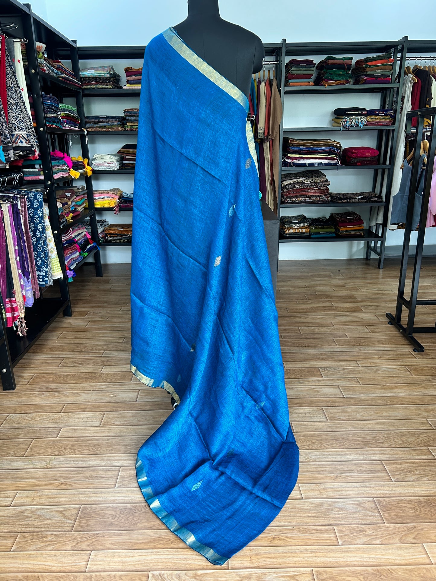 BLUE LINEN SAREE