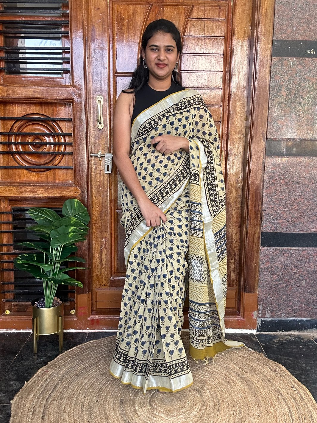 YELLOW LINEN SAREE