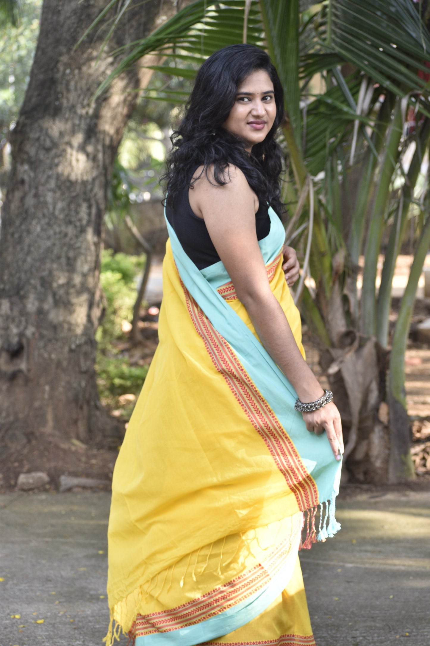 YELLOW KHADI COTTON SAREE