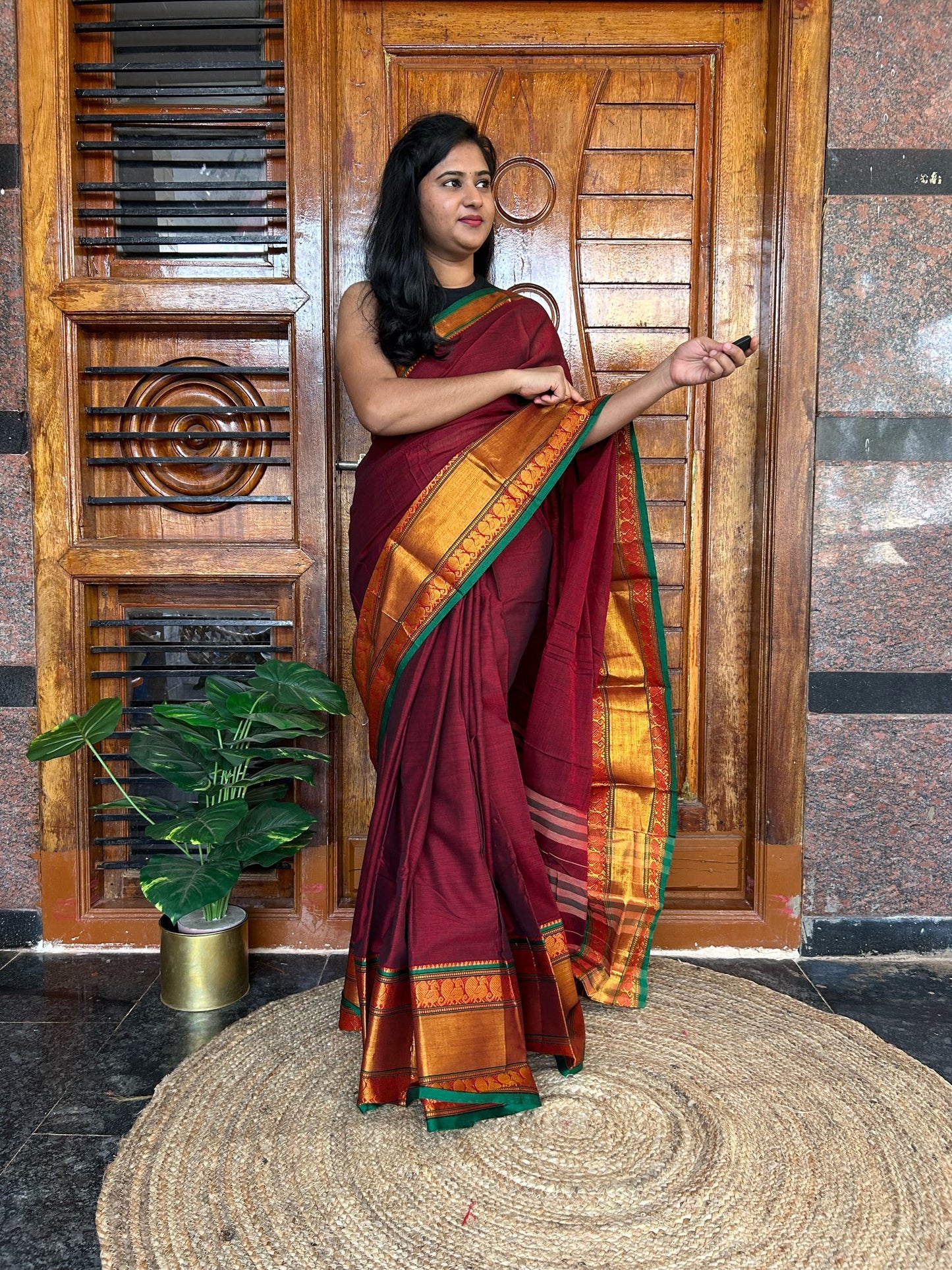 Brown Narayanpet saree.
