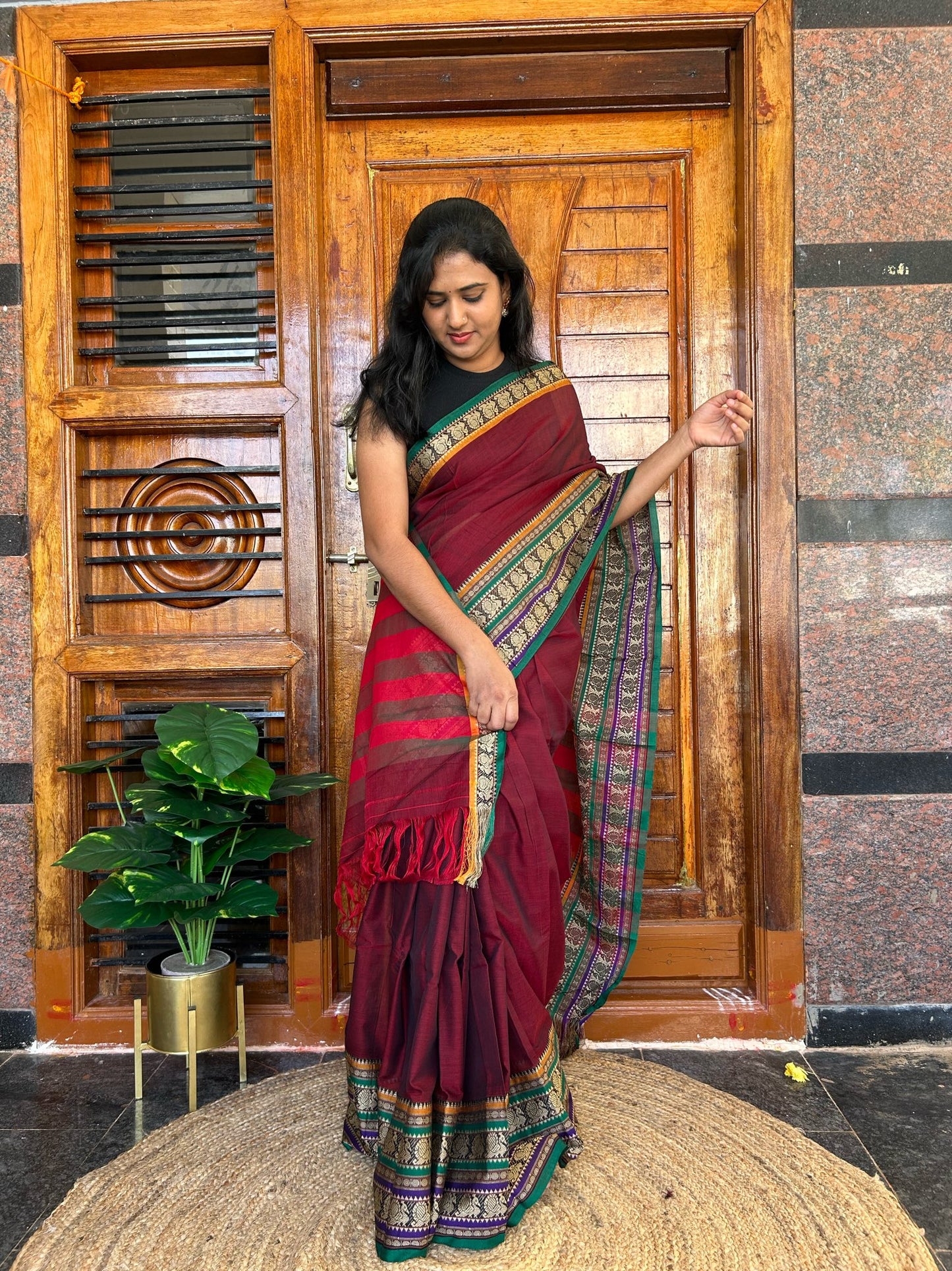 Brown Narayanpet saree.