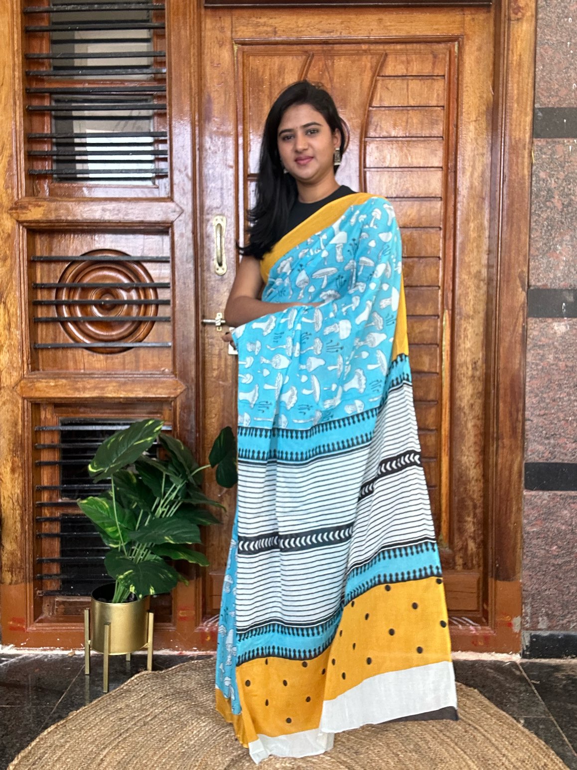 Blue mulmul cotton saree