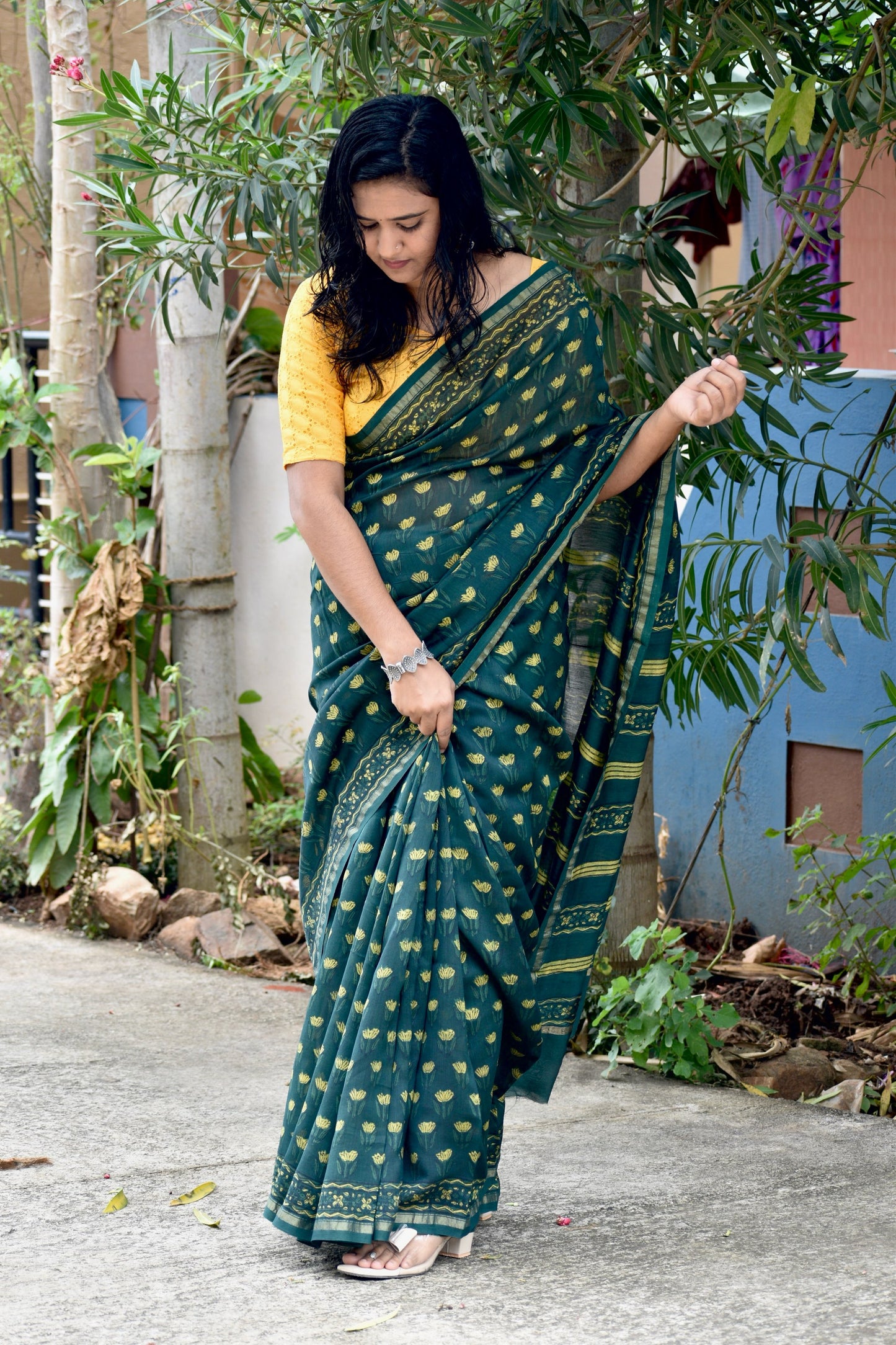 Green dabu chanderi silk saree