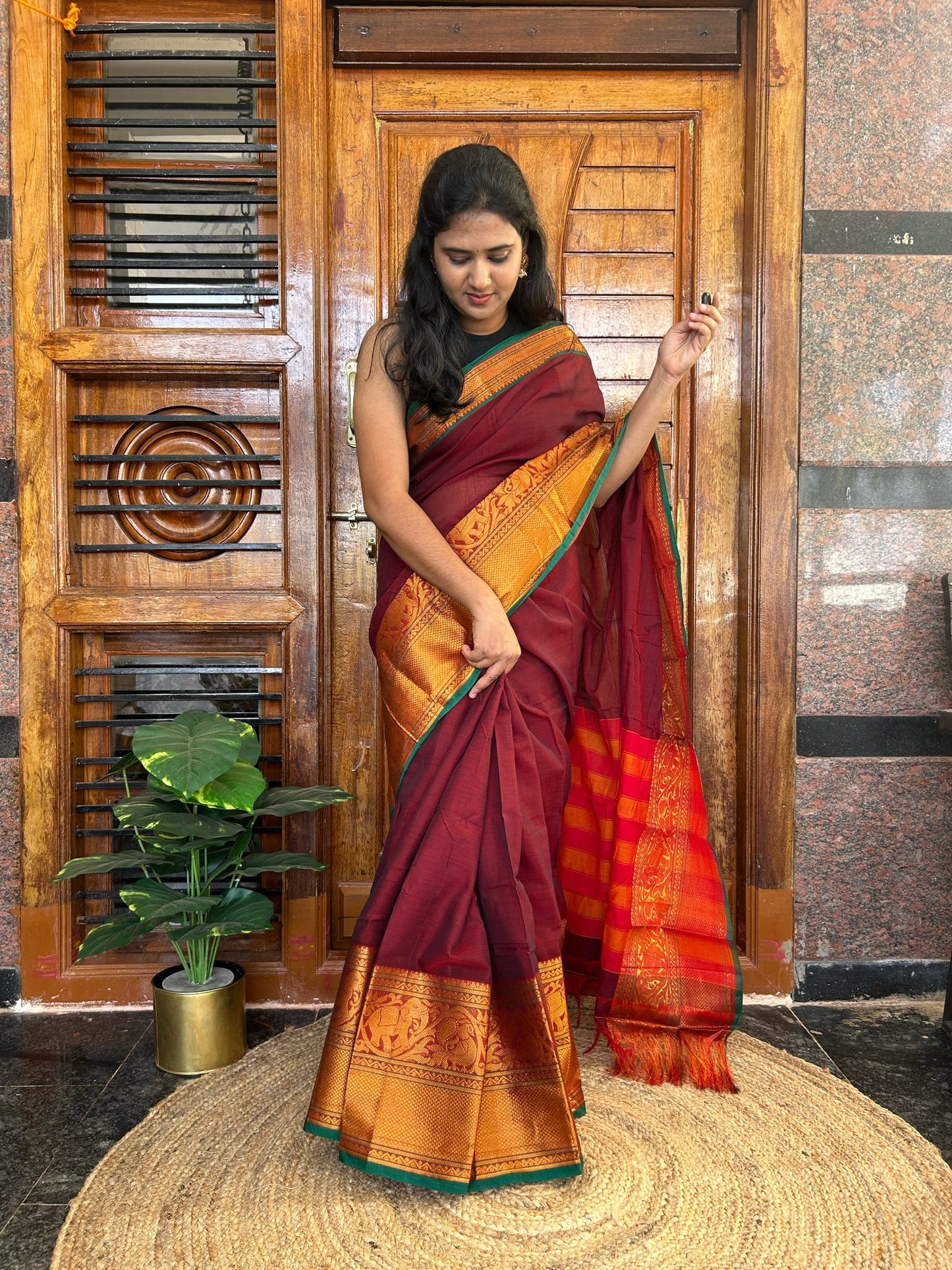 Brown Narayanpet saree.