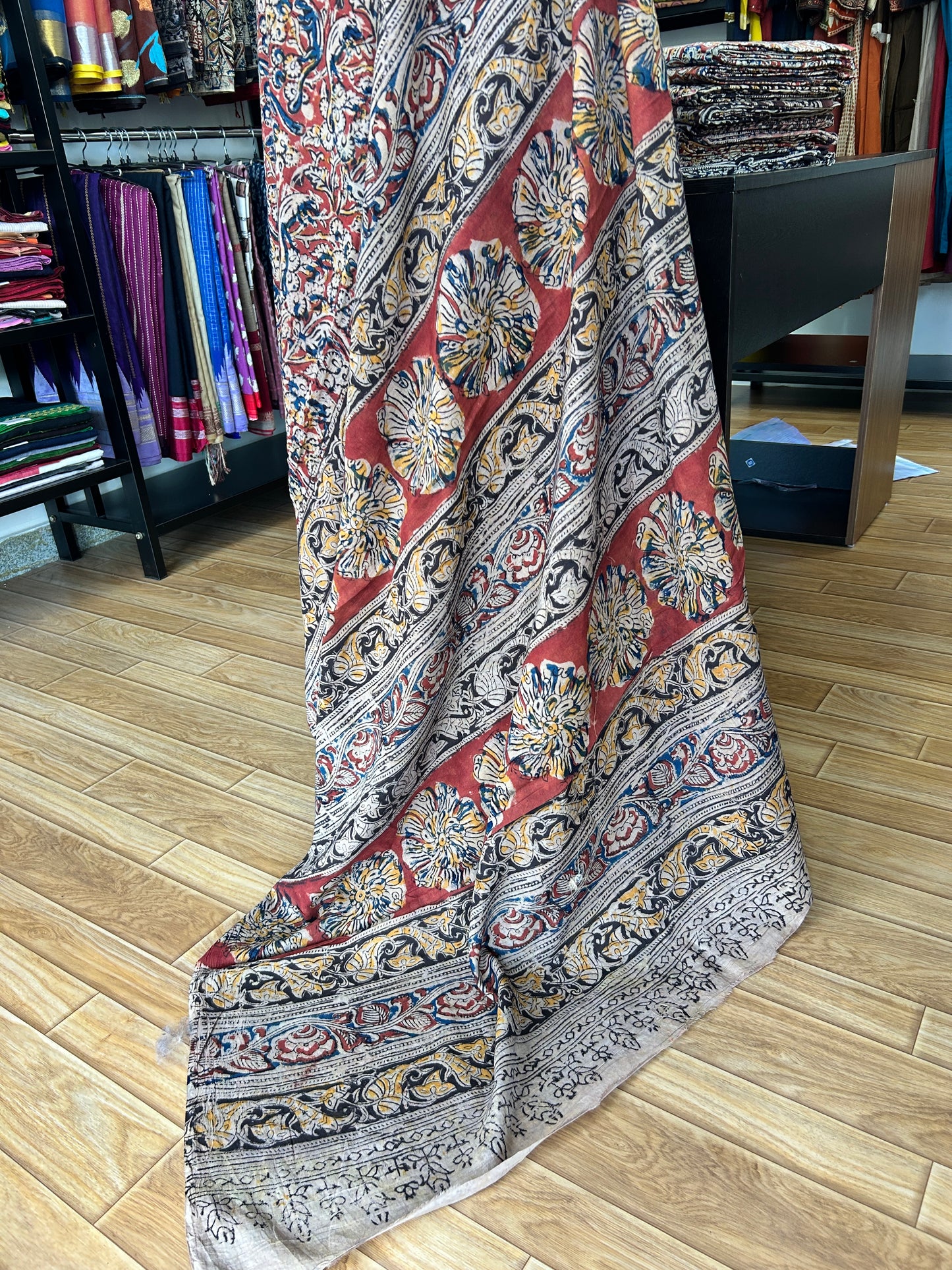RED kalamkari mul saree
