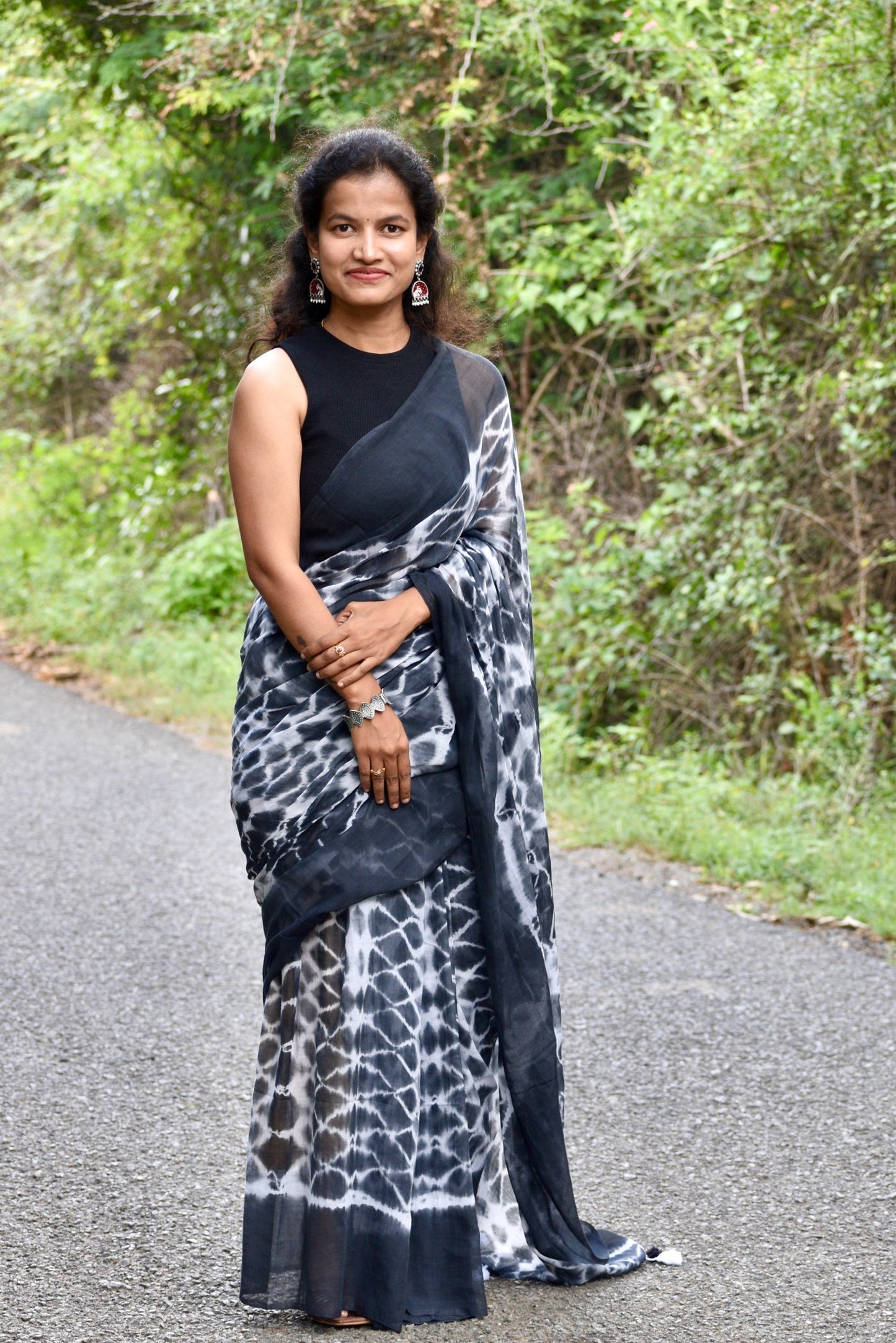 BLACK SHIBORI MUL SAREE