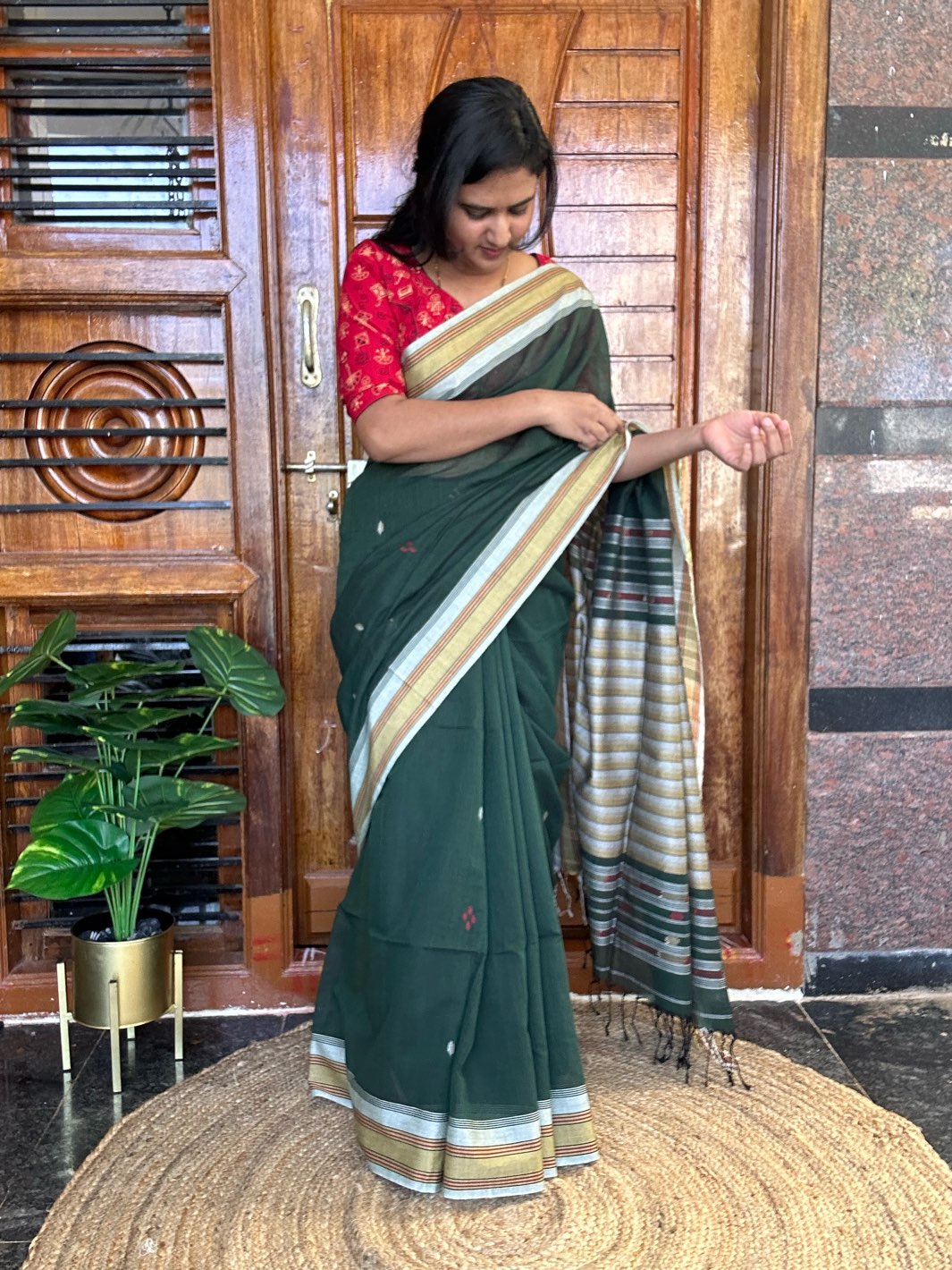 Green jamdani saree