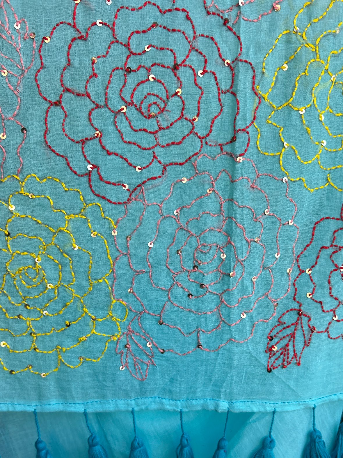 BLUE HAND EMBROIDERED MUL SAREE