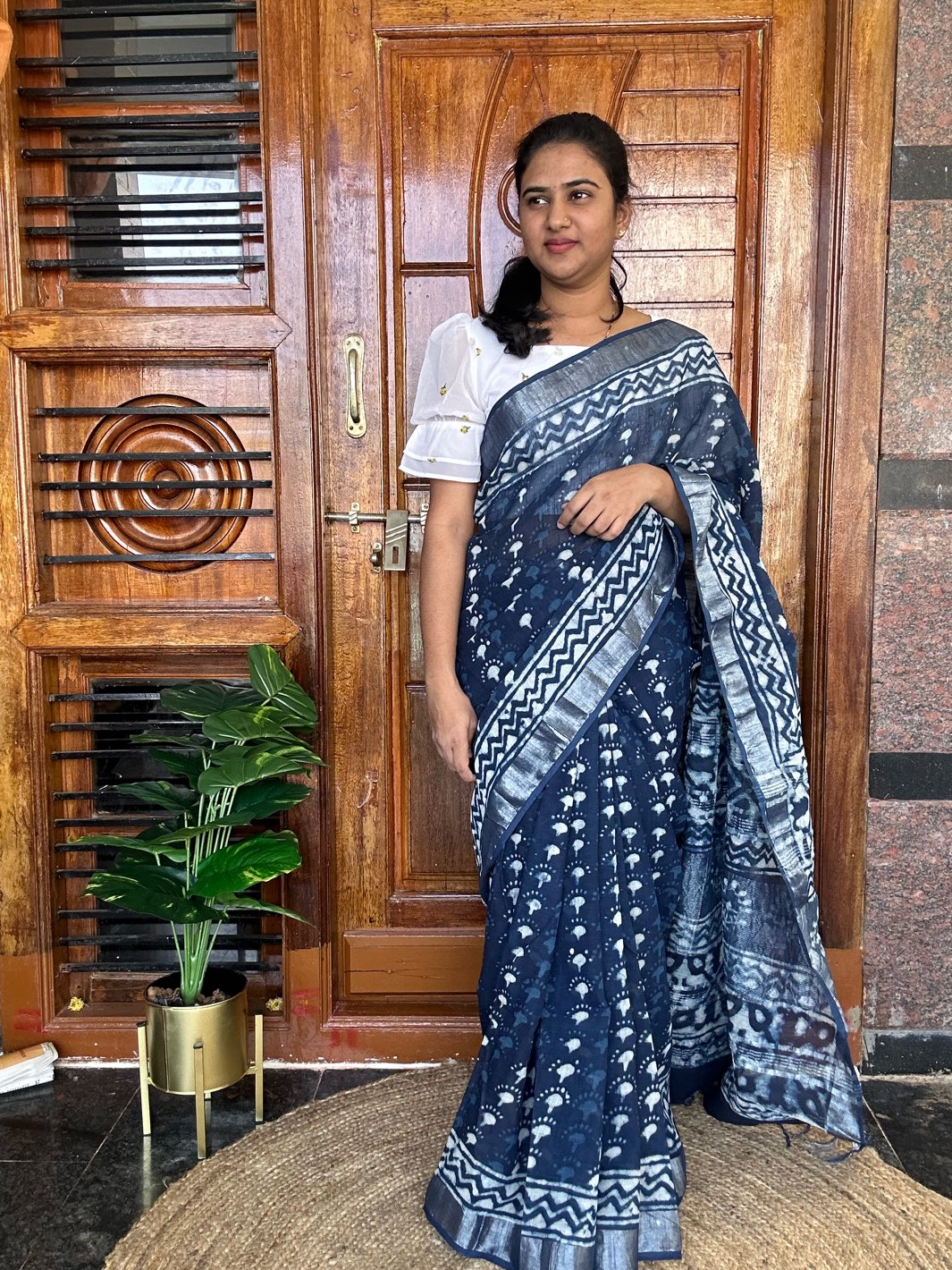 BLUE LINEN SAREE