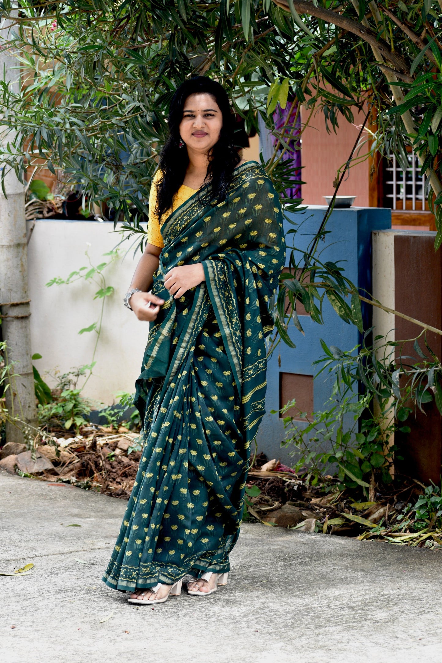 Green dabu chanderi silk saree