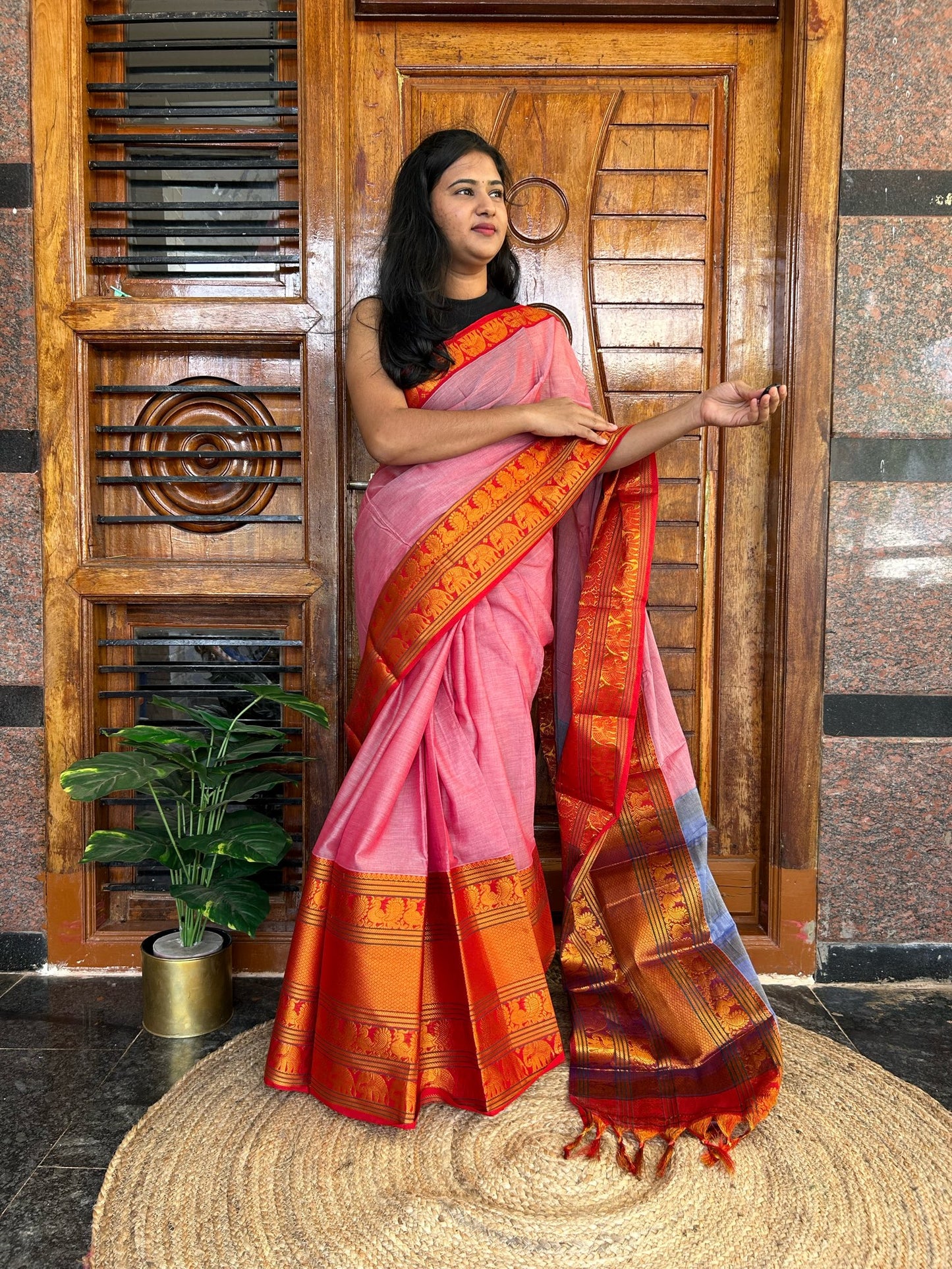Pink Narayanpet saree.