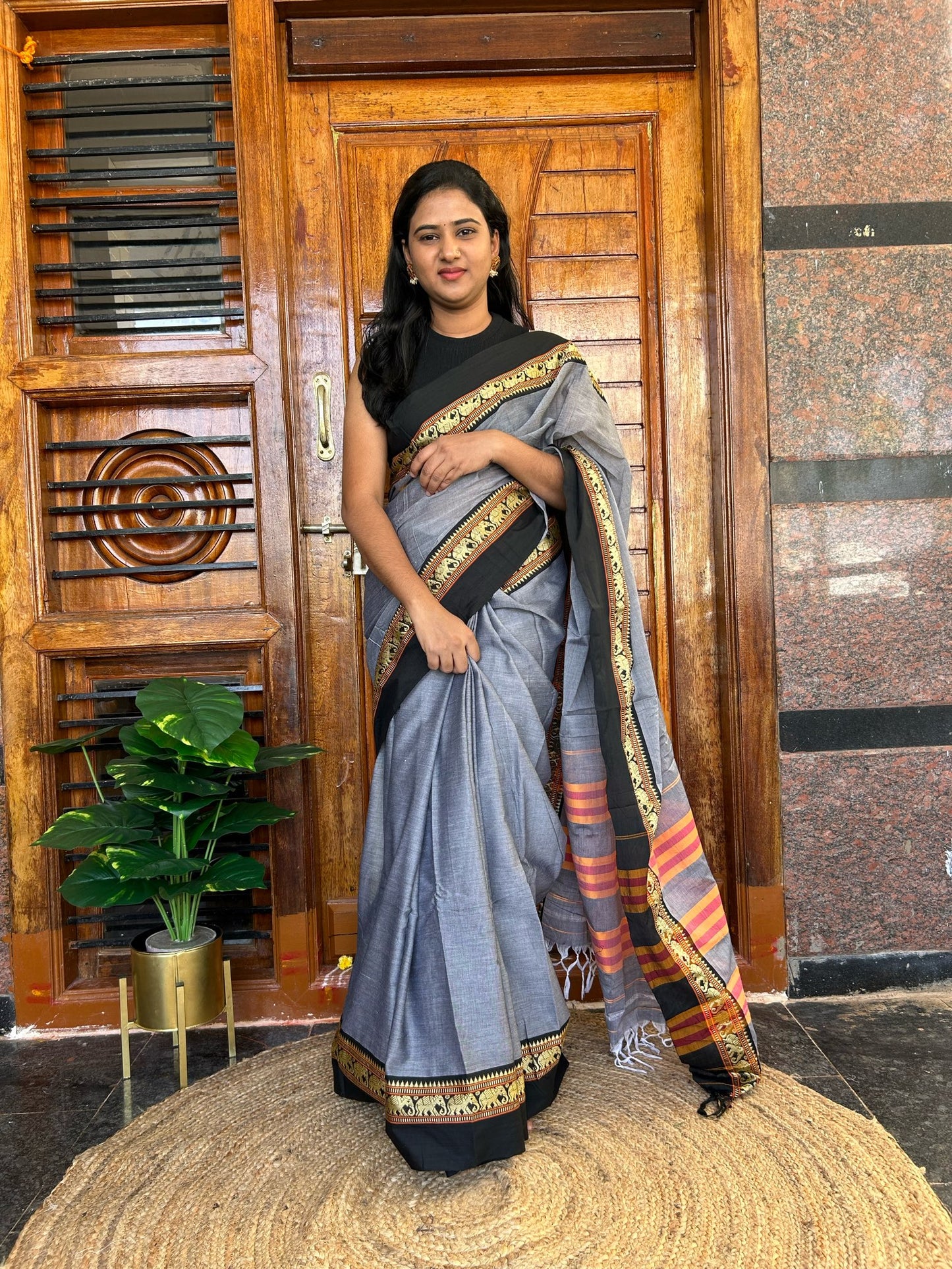 Grey Narayanpet saree.