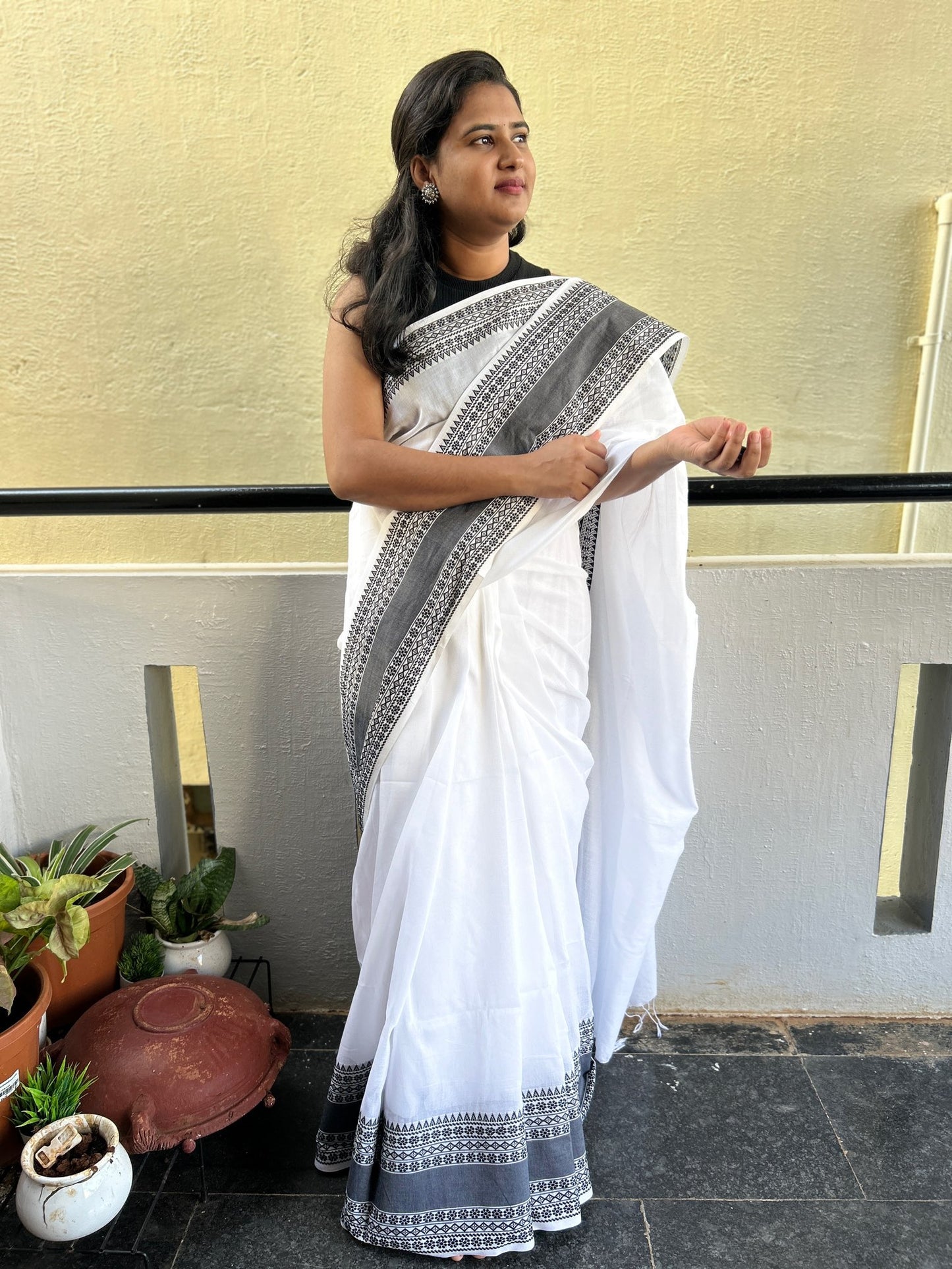 WHITE KHADI COTTON SAREE