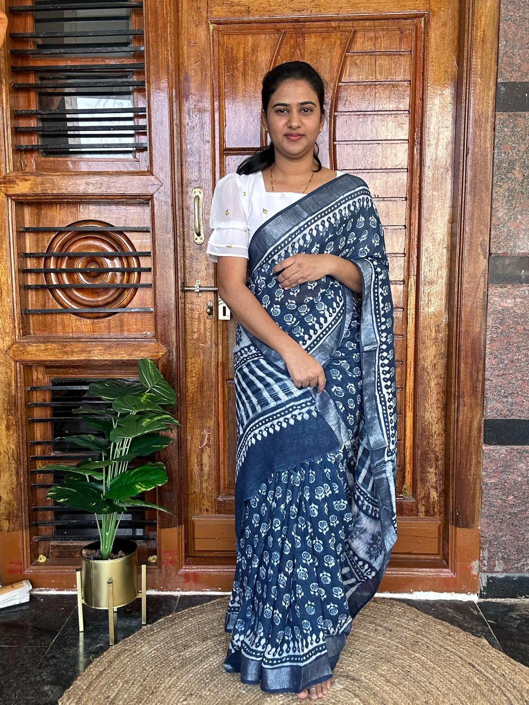BLUE LINEN SAREE