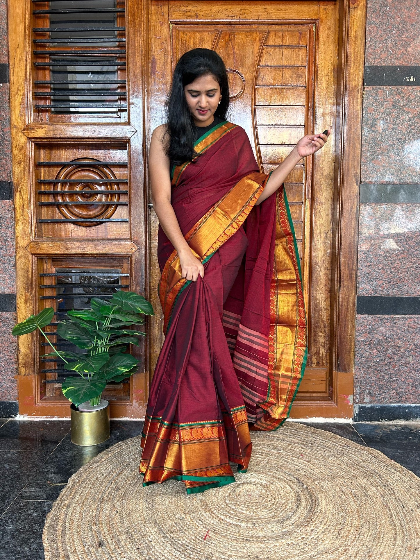 Brown Narayanpet saree.