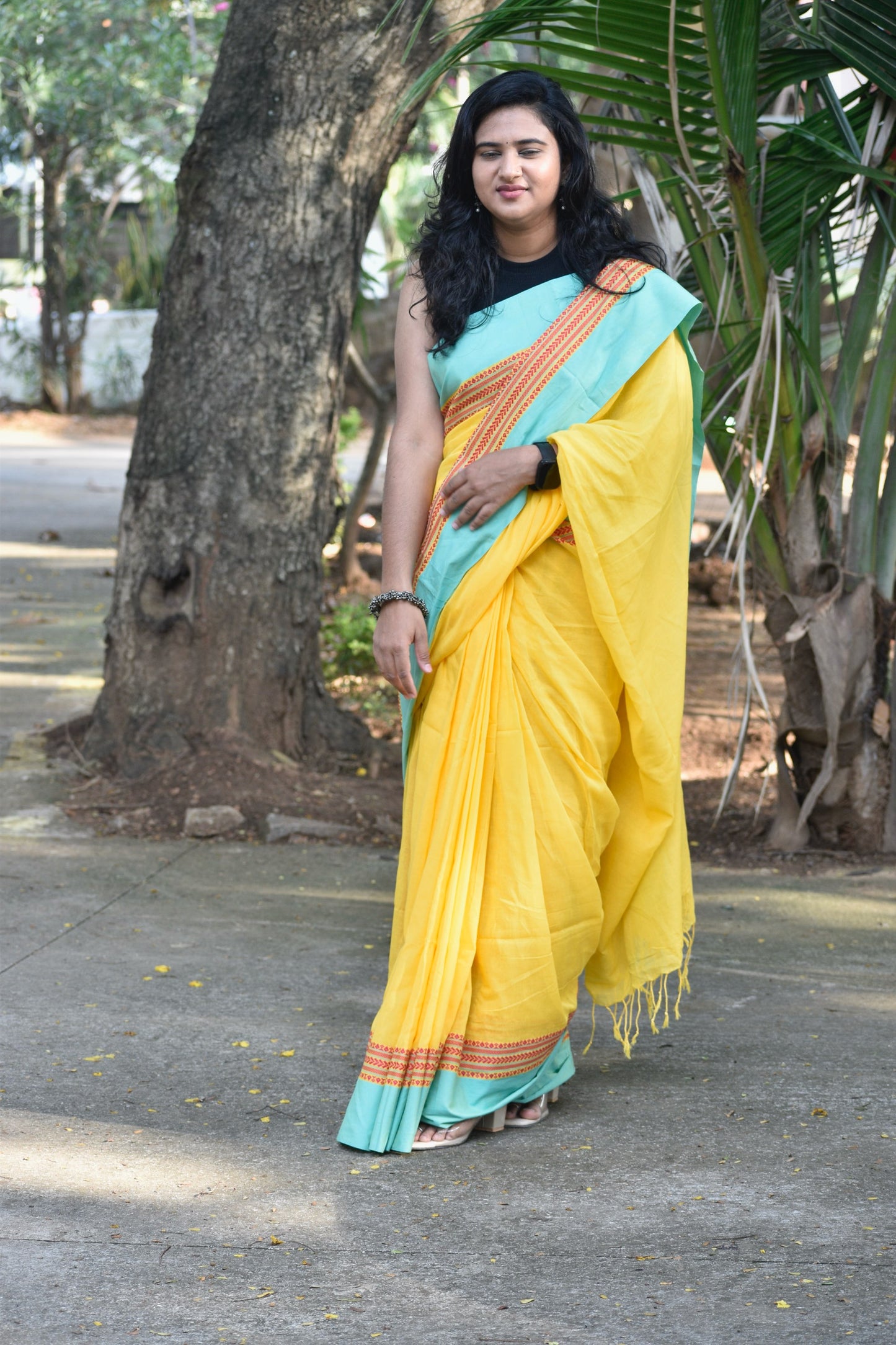 YELLOW KHADI COTTON SAREE