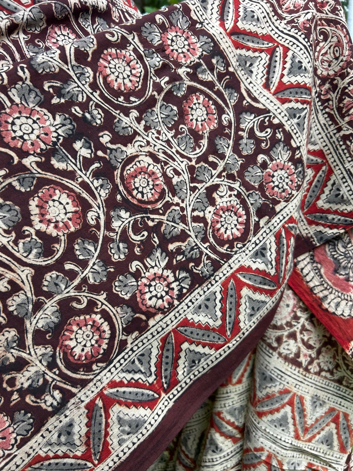 Brown kalamkari mul saree